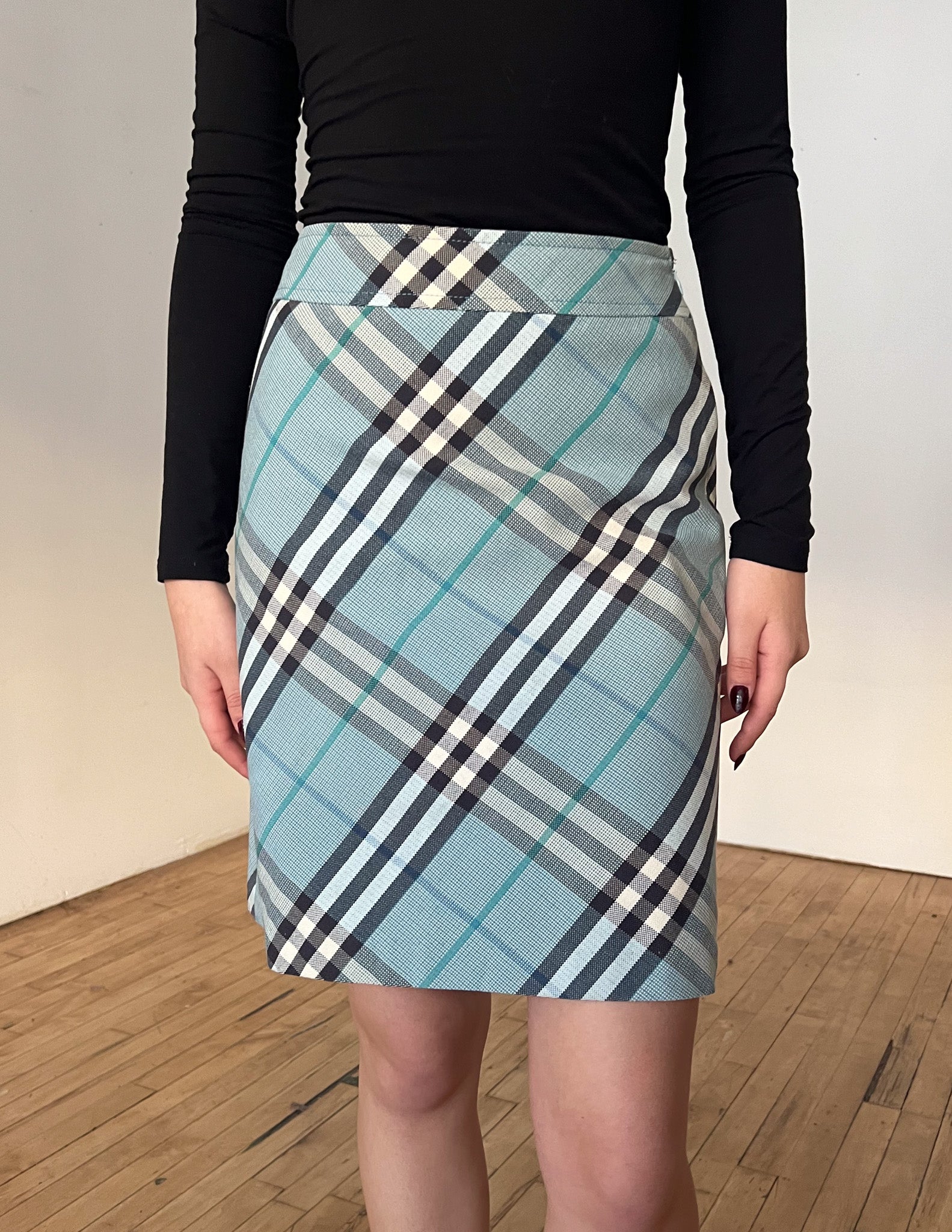 Burberry London Blue Label Blue Check Midi Skirt