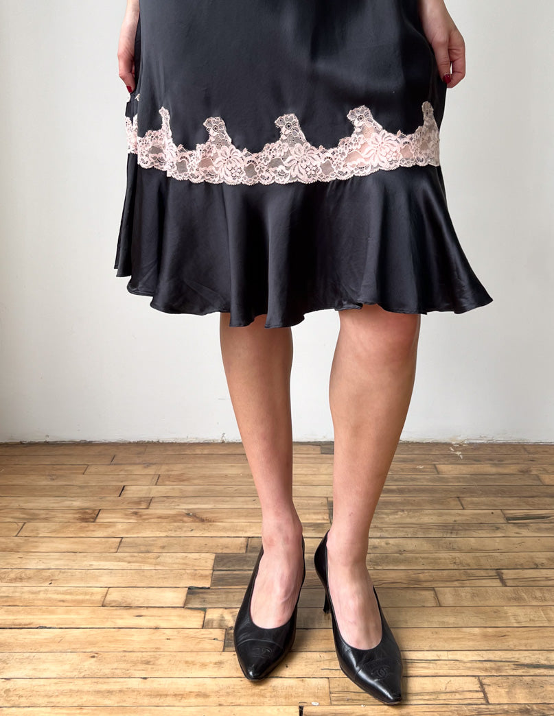 Vtg Rare Victoria's Secret Silk Lace Trim Midi