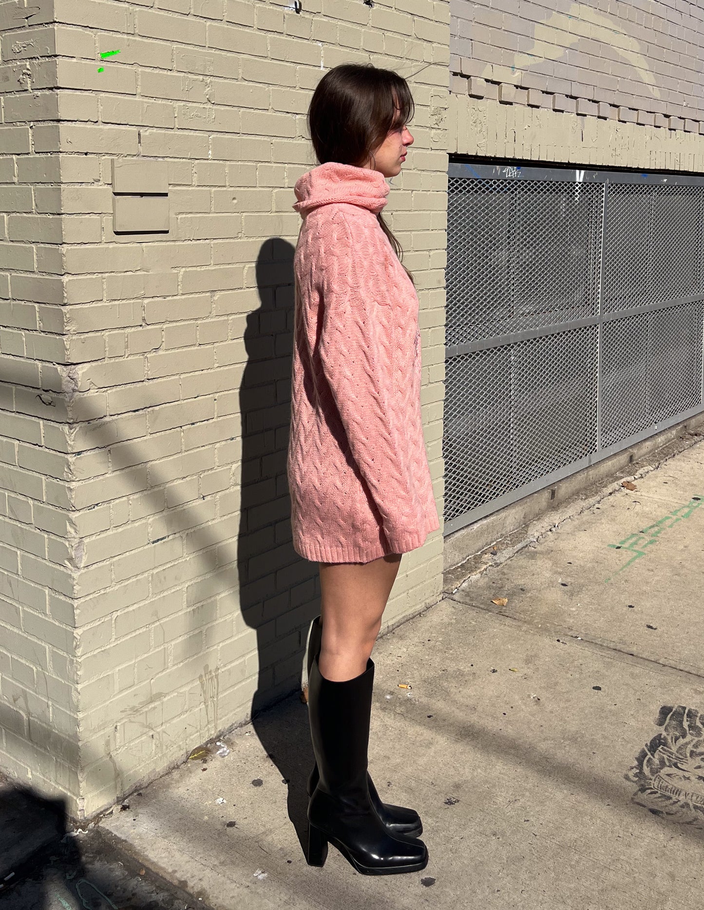 Versace Jeans Pink Knit Turtleneck Sweater Dress