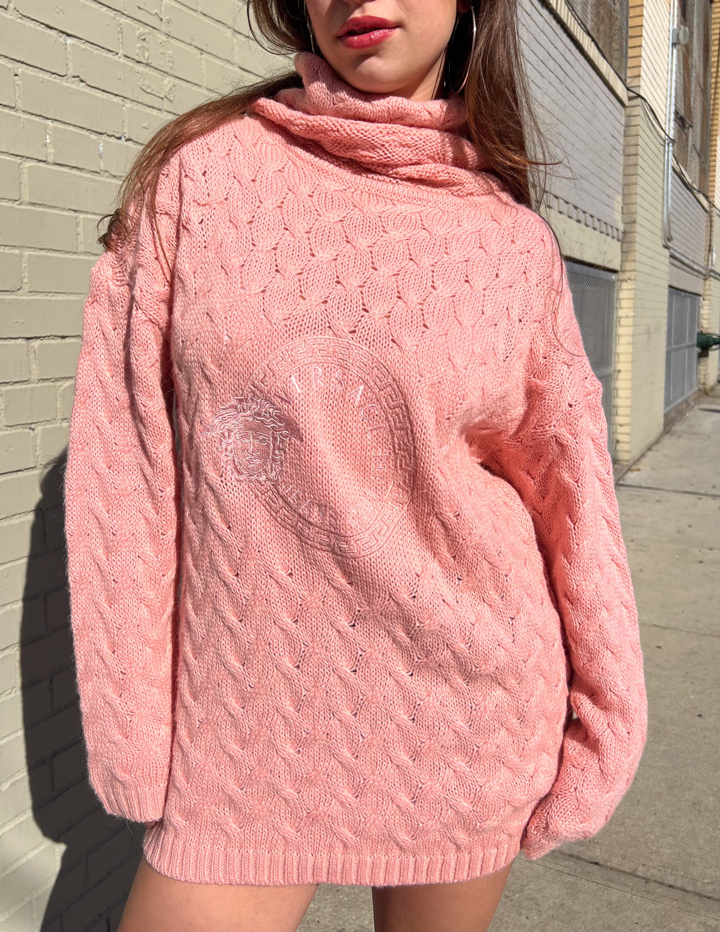 Versace Jeans Pink Knit Turtleneck Sweater Dress