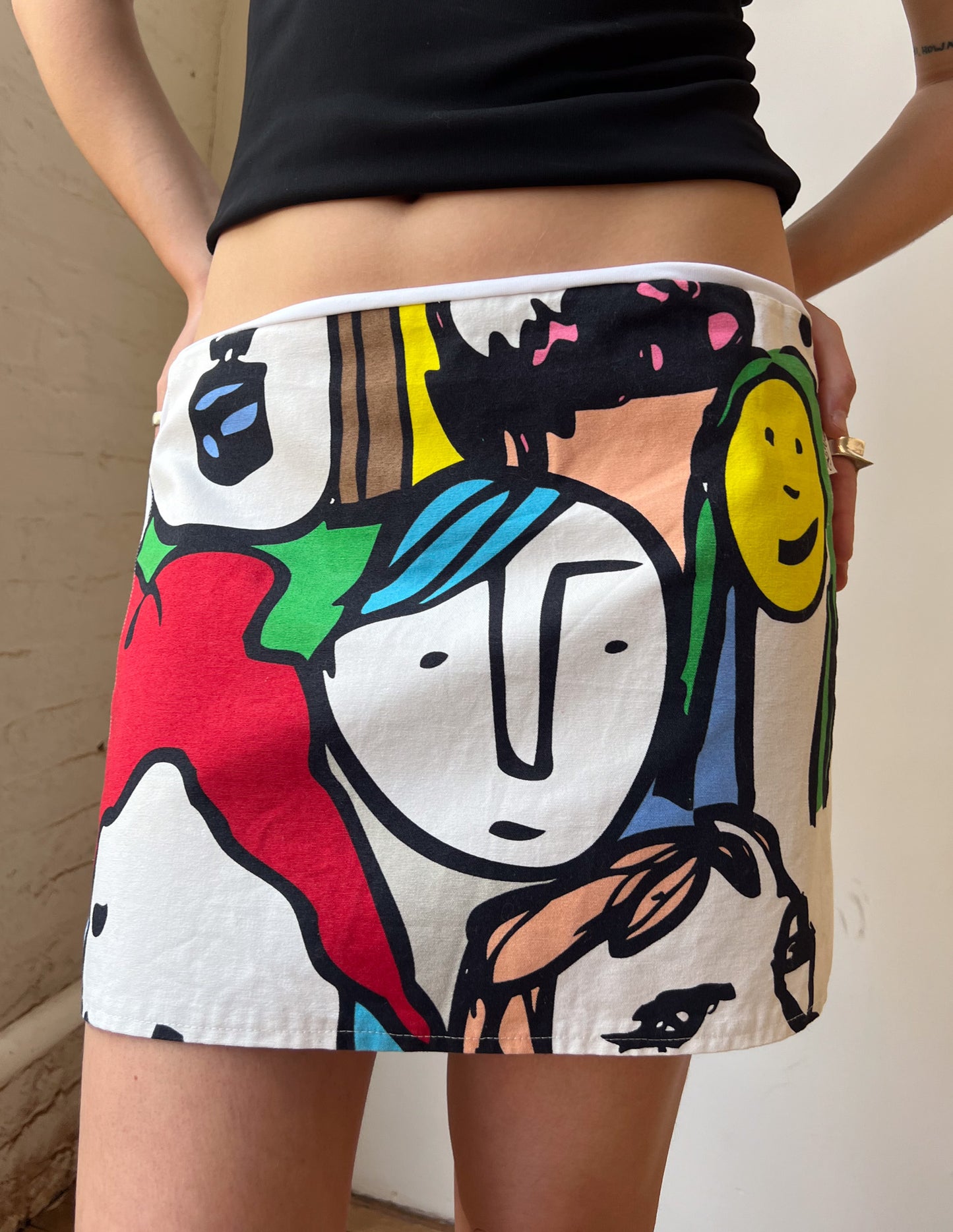 Vtg Face Print Mini Skirt