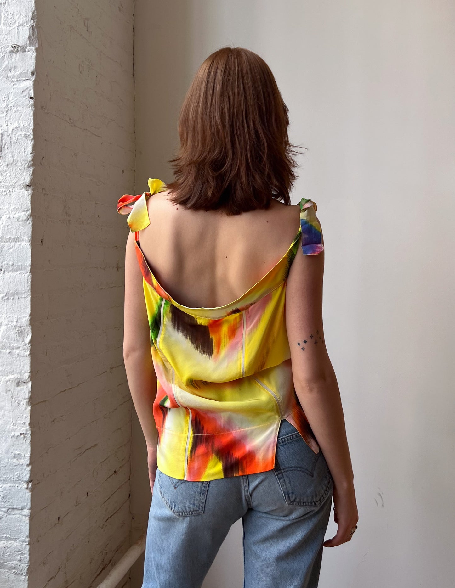 Fendi Abstract Print Silk Tie Top