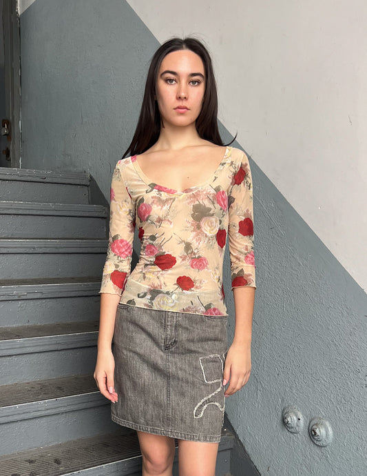 Blumarine Floral Mesh Top