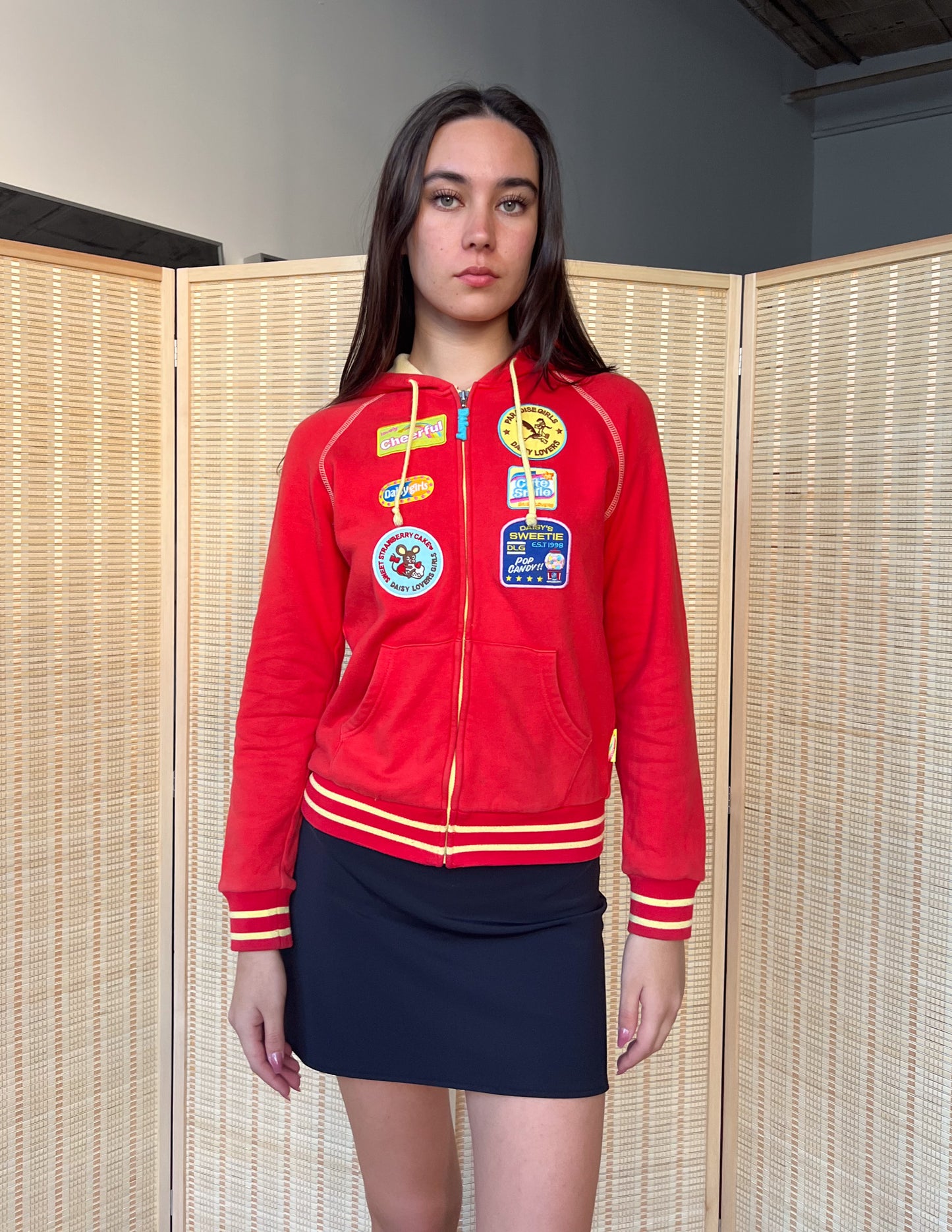 Daisy Lovers Red Patch Zip Up Hoodie