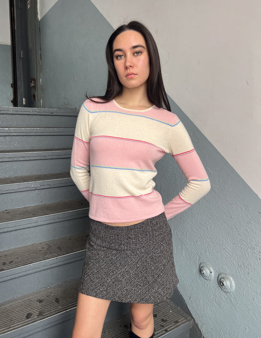 Vtg Pink & Cream Stripe Cashmere Sweater