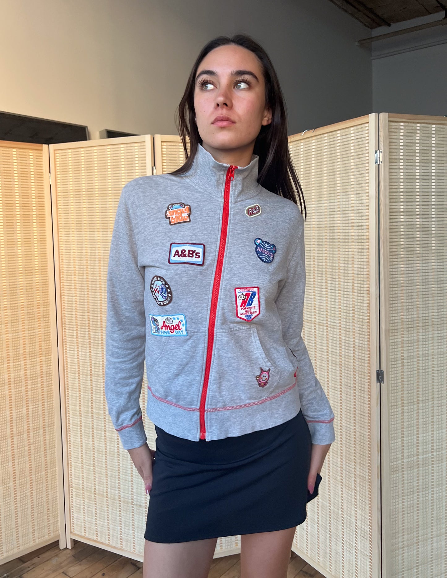 Angel Blue Grey & Red Patch Zip Up