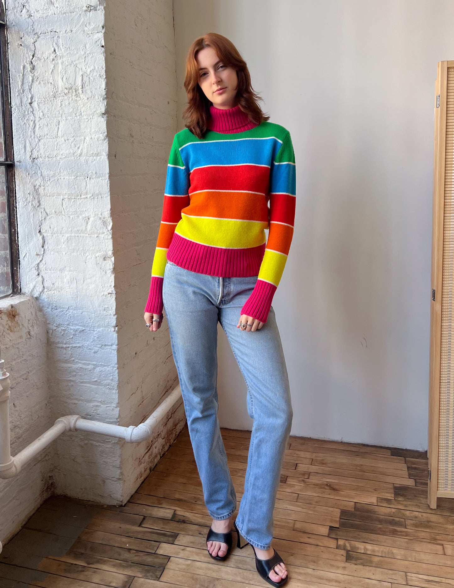 Vtg Rainbow Stripe Turtleneck