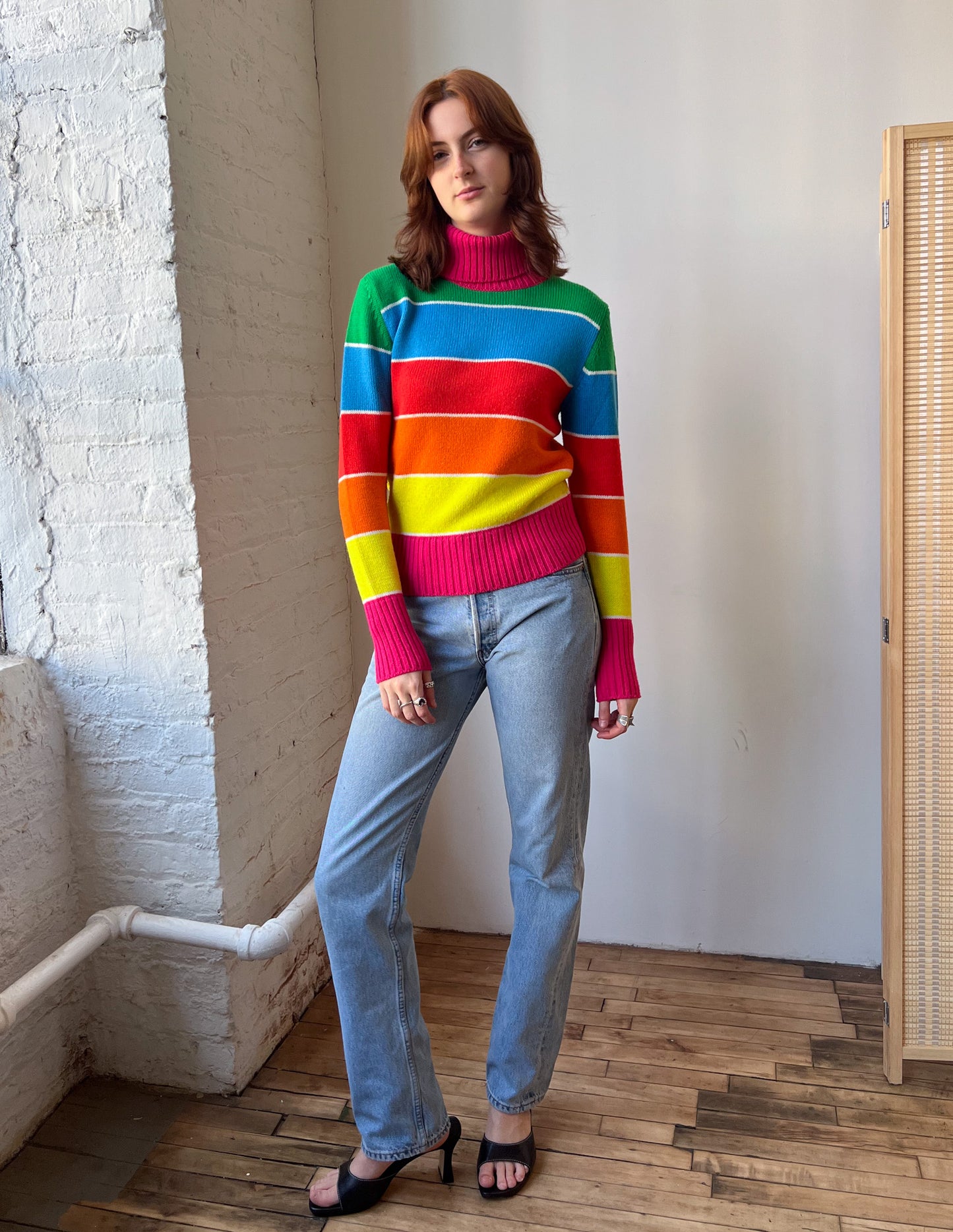 Vtg Rainbow Stripe Turtleneck