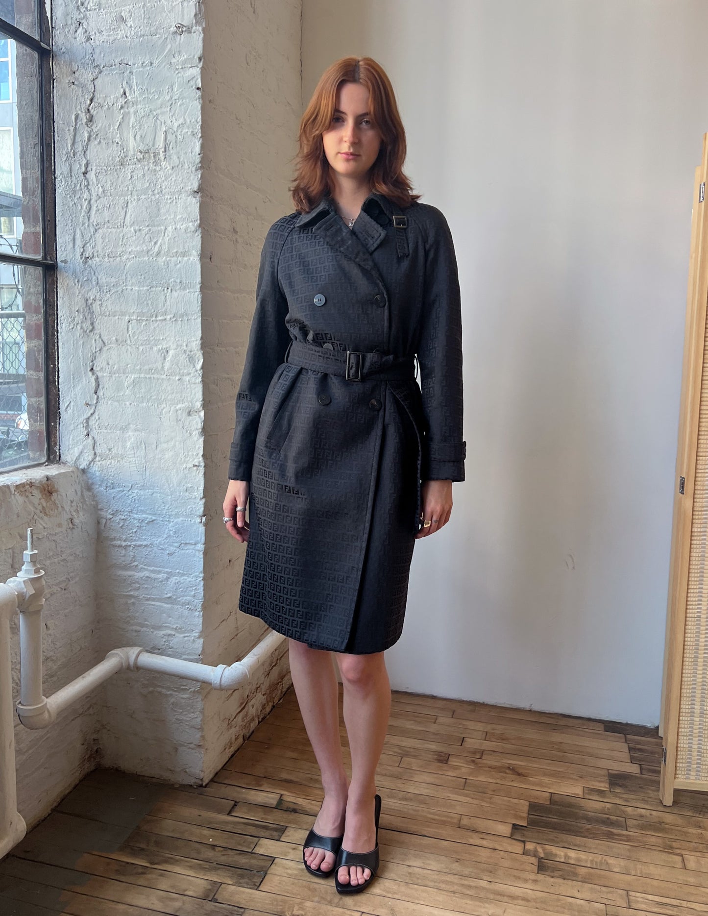 Fendi Zucca All Over Belted Trench Coat