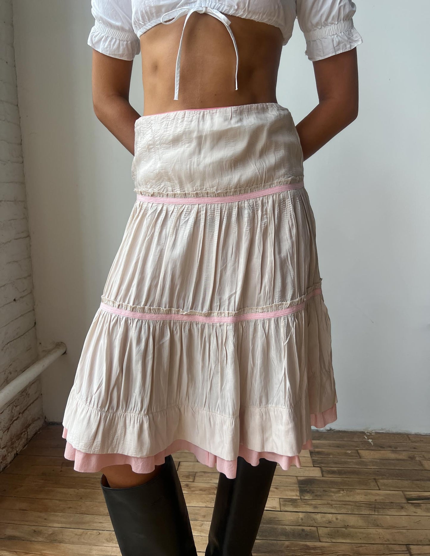 Morgan De Toi Silky Tiered Flouncy Skirt