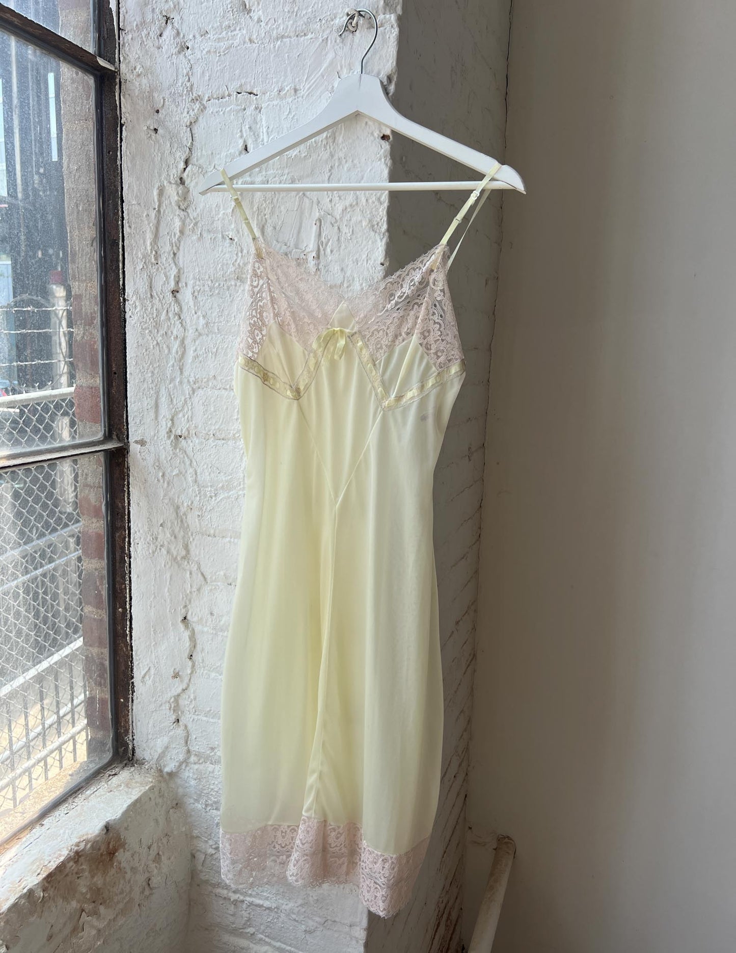 Vtg Yellow Sheer Bow Dress