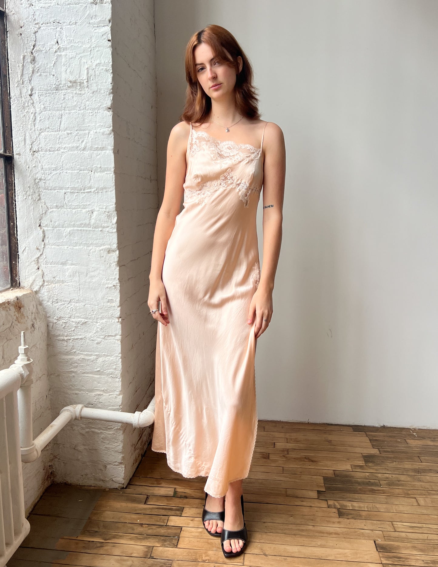 100% Silk VS Lace Trim Maxi Dress