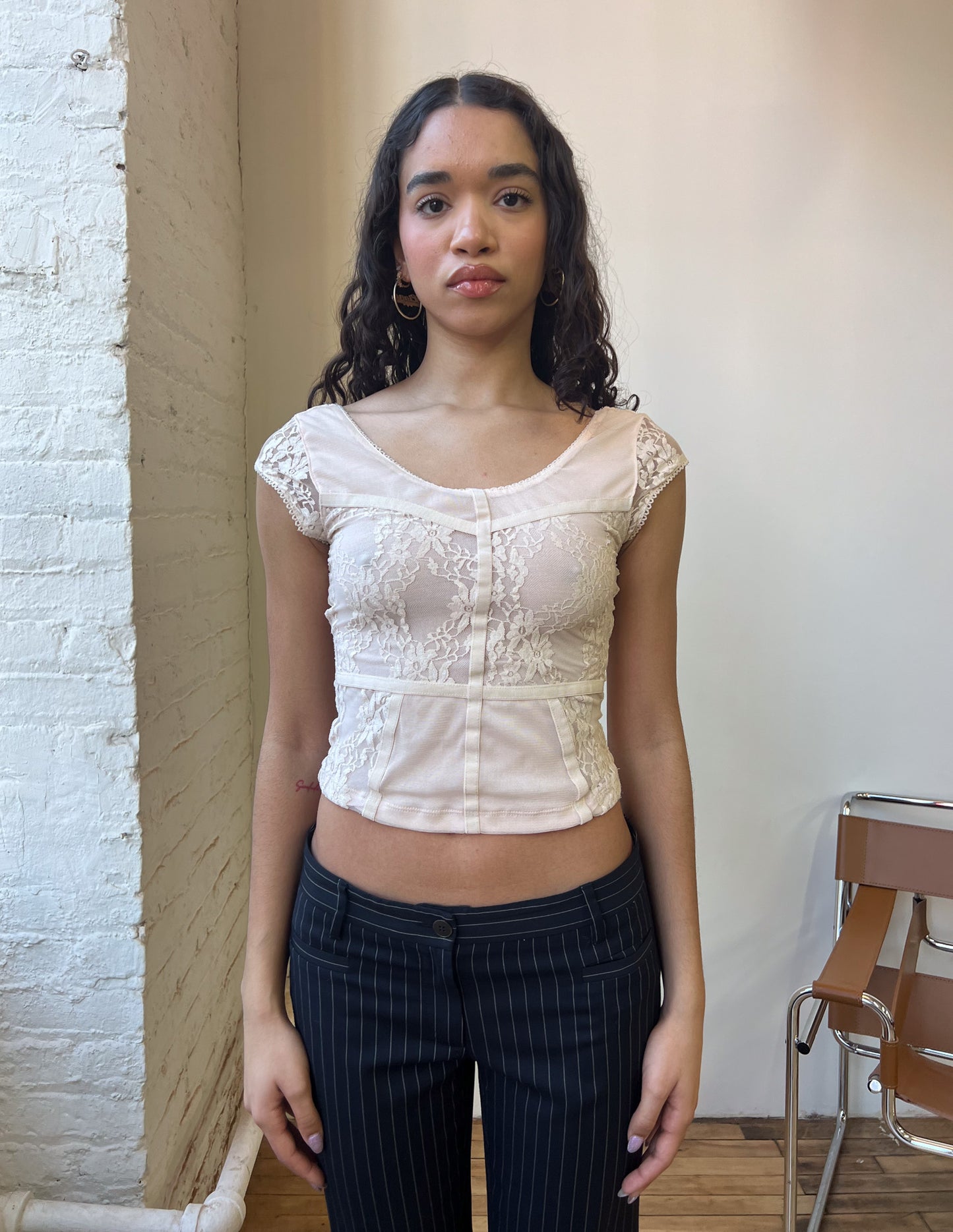 Vtg Pink Lace Bustier Top