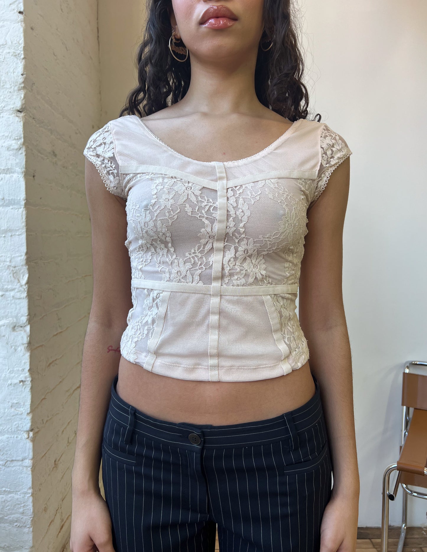 Vtg Pink Lace Bustier Top