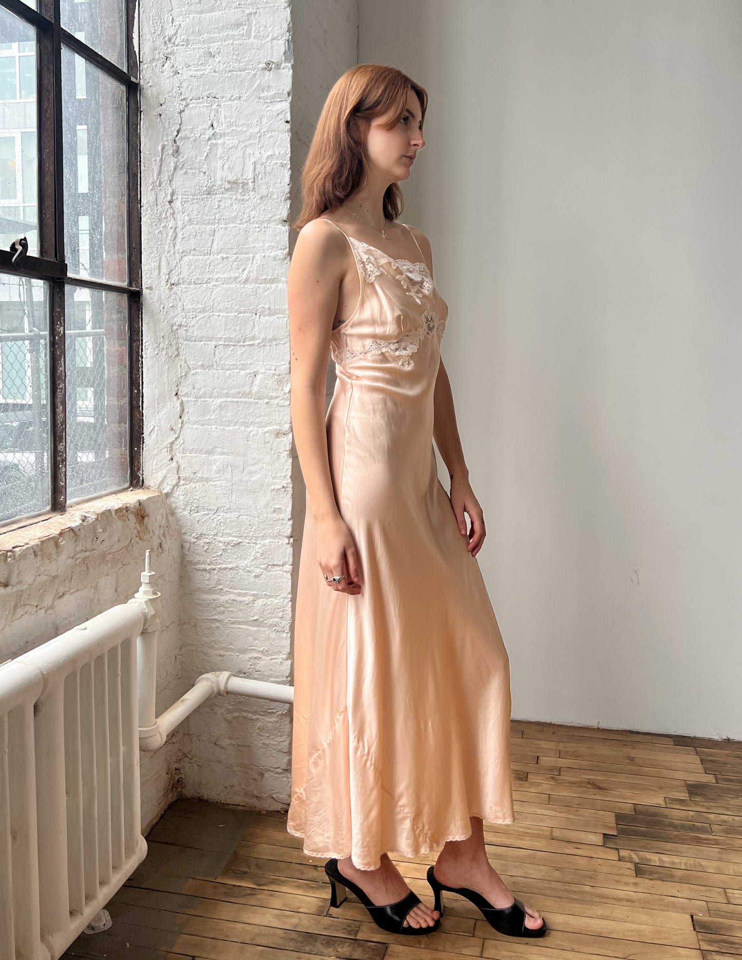 100% Silk VS Lace Trim Maxi Dress