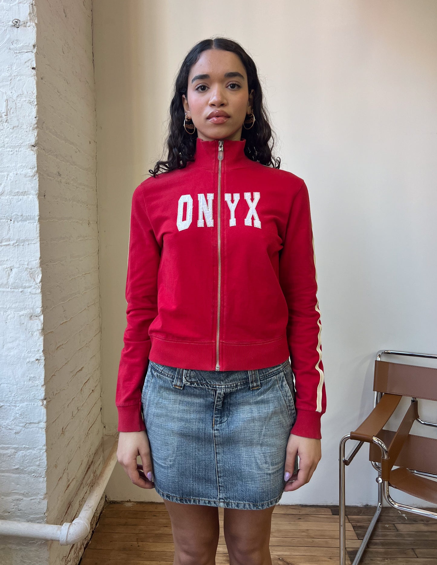 Onyx Red Embroidered Zip Up