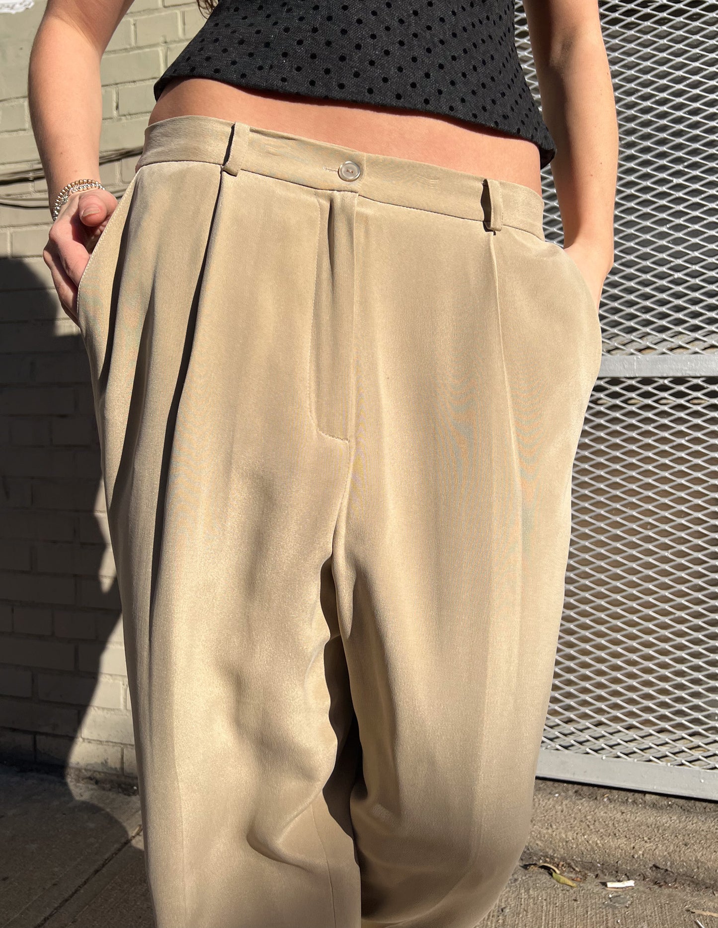 Vtg 100% Silk Baggy Neutral Trousers