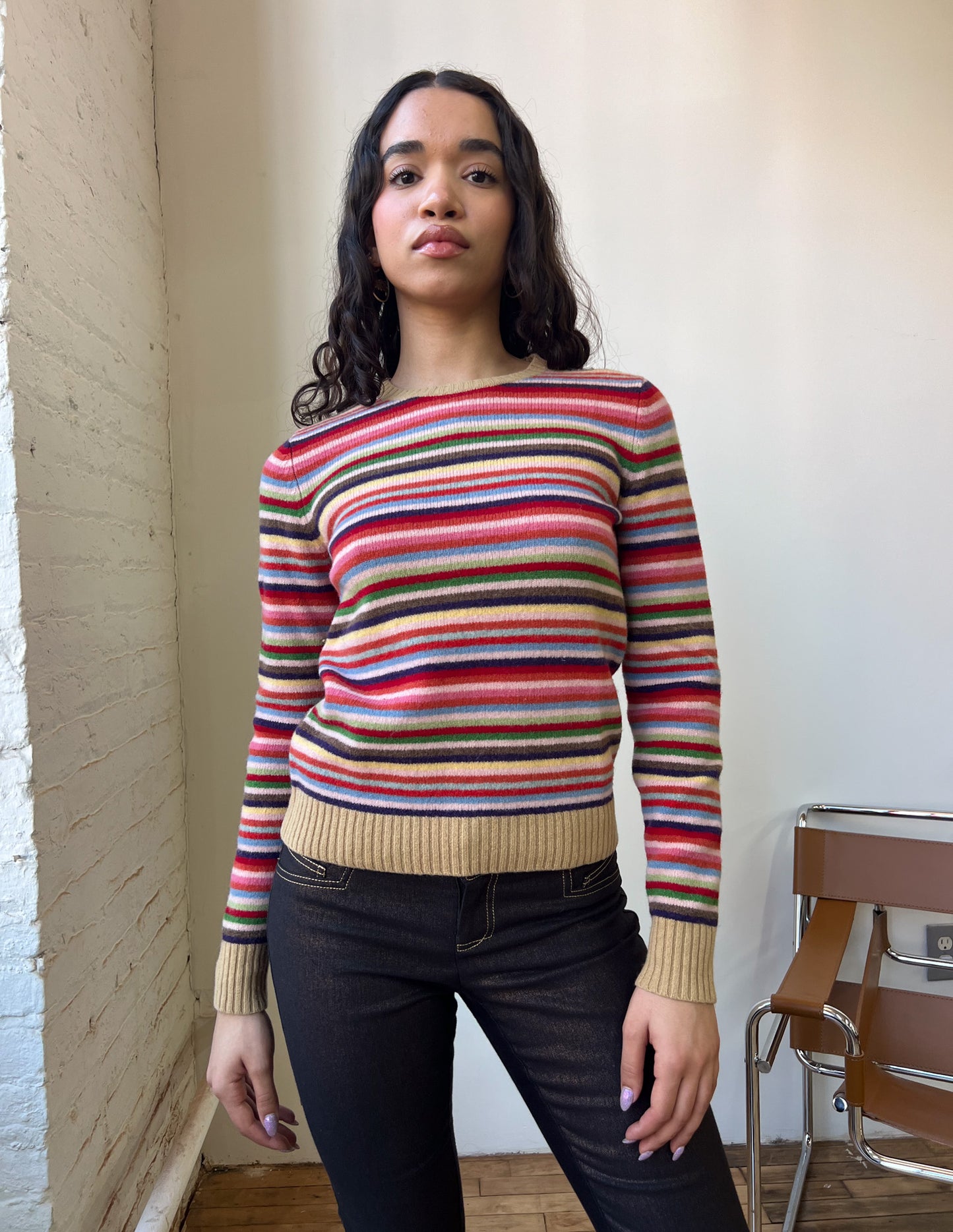 Vtg Rainbow Stripe Wool Sweater
