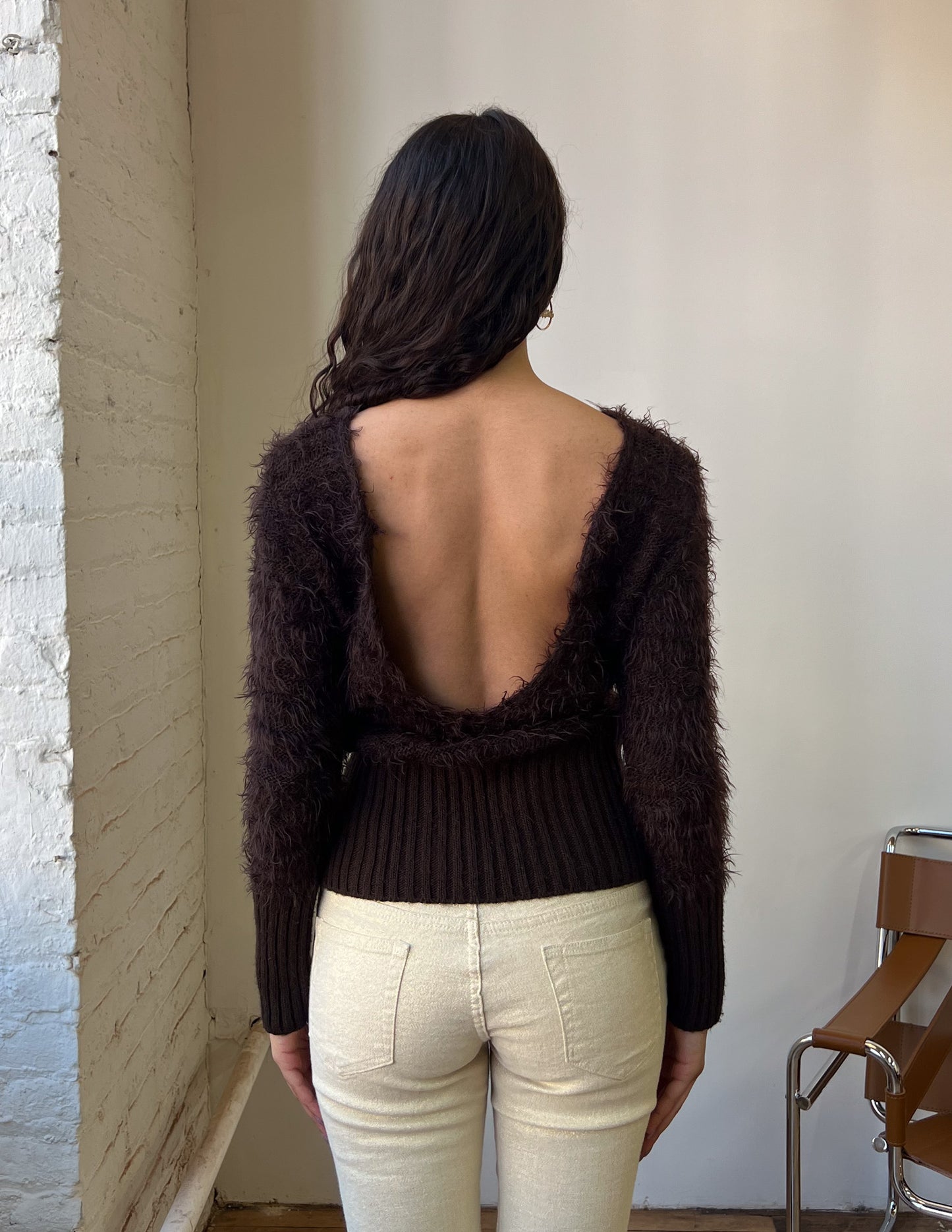 Chocolate Brown Mohair Open Back Sweater