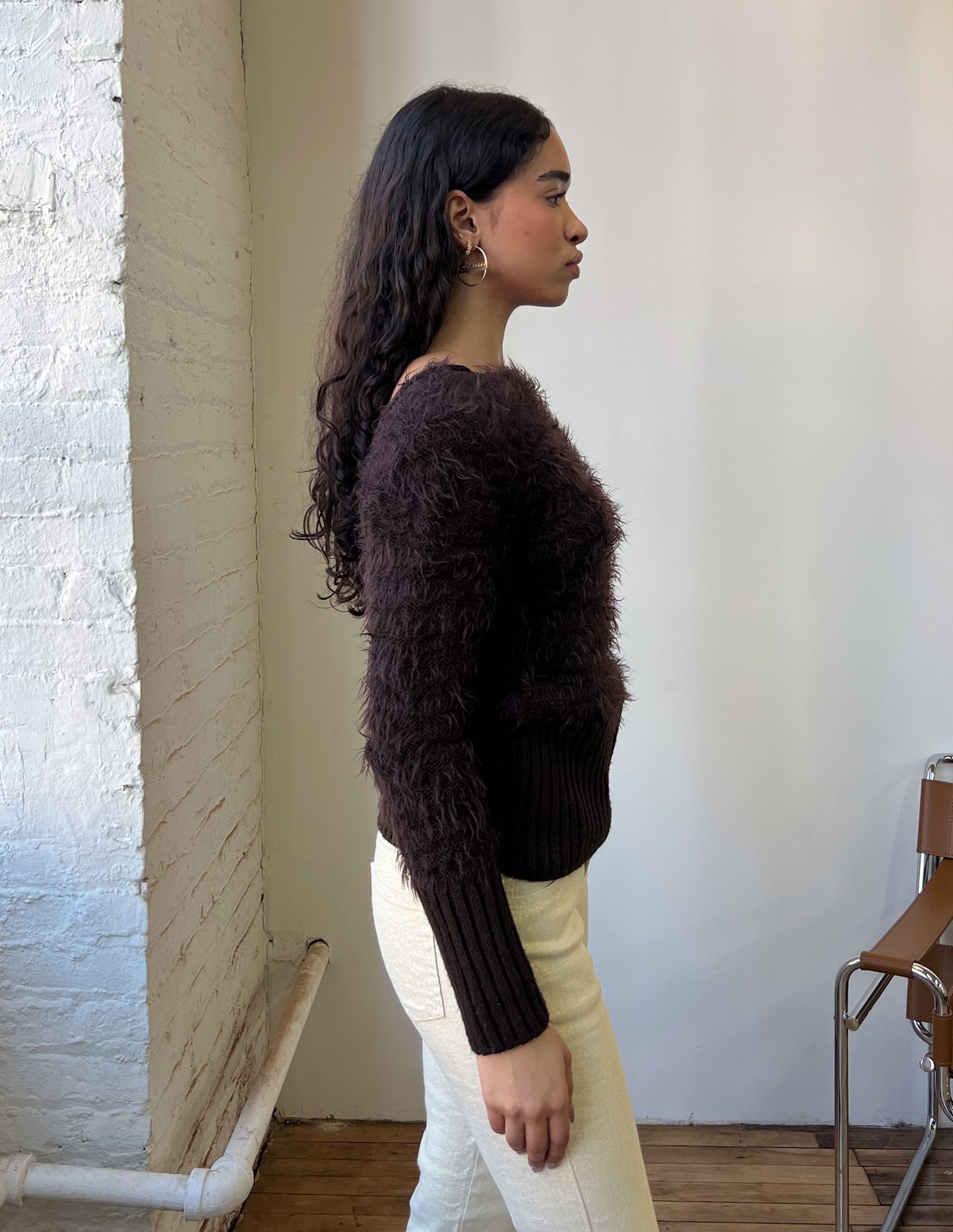 Chocolate Brown Mohair Open Back Sweater