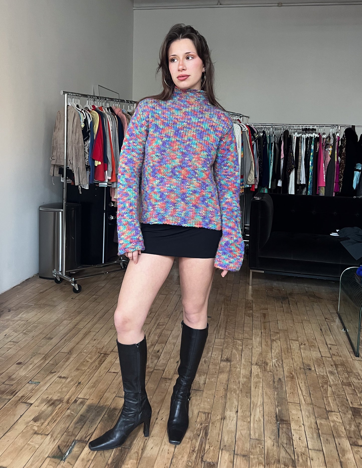 Vtg Rainbow Knit Turtleneck Sweater