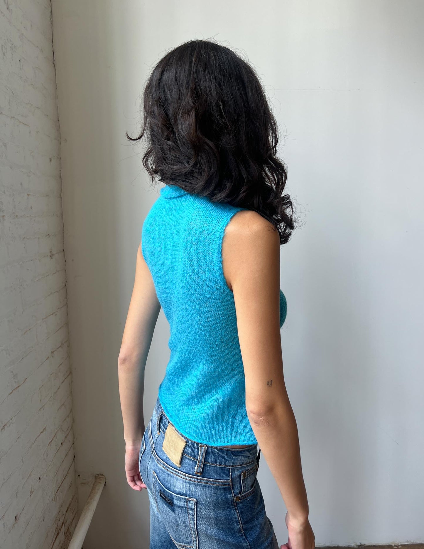 Stefanel Blue Turtleneck Mohair-Feel Sleeveless Sweater