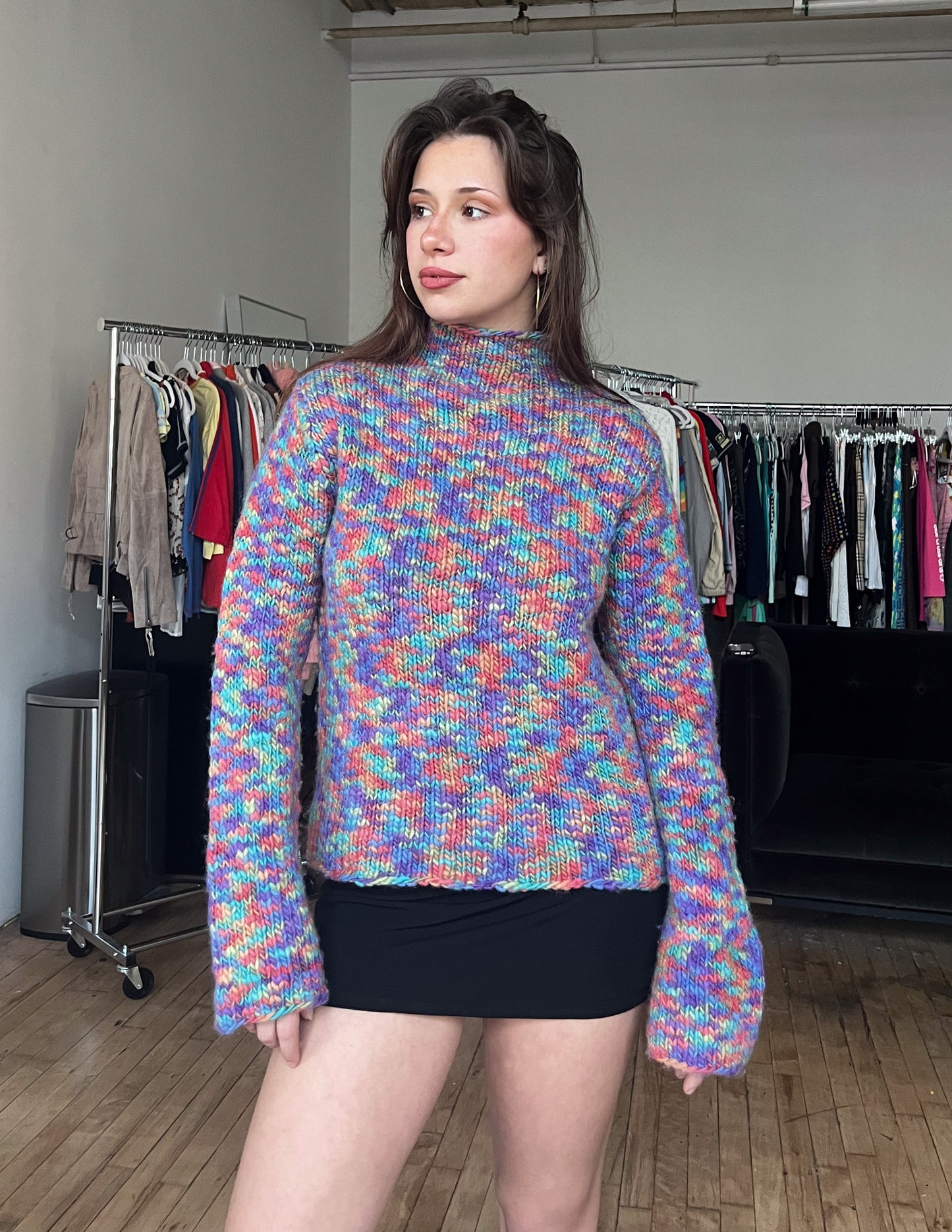 Vtg Rainbow Knit Turtleneck Sweater