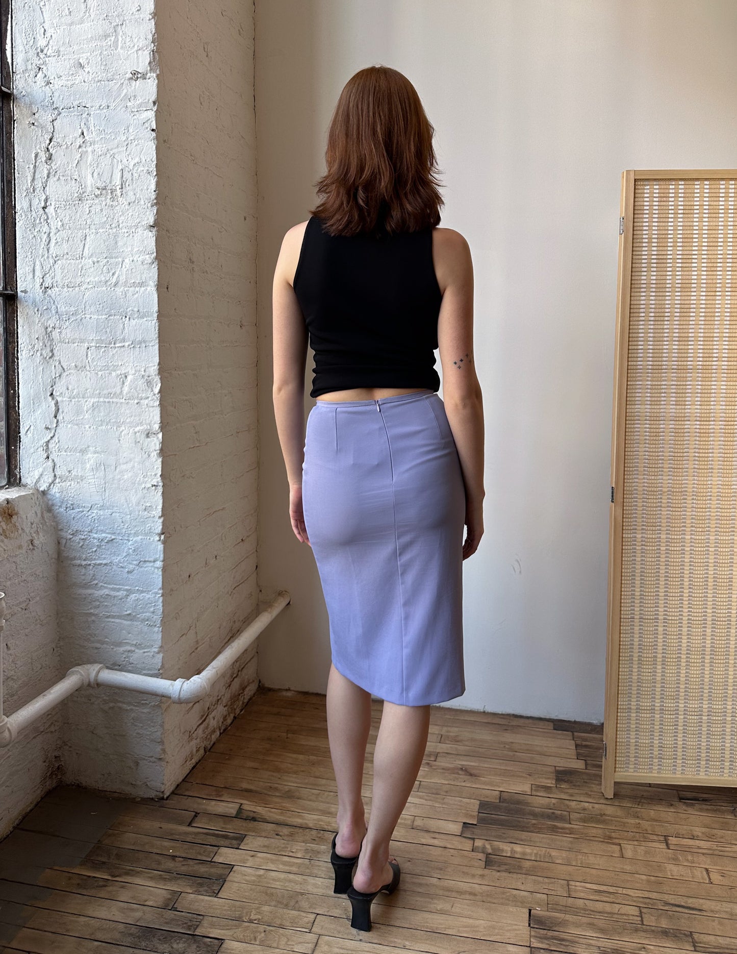 Vtg Lilac Zip Up Slit Skirt