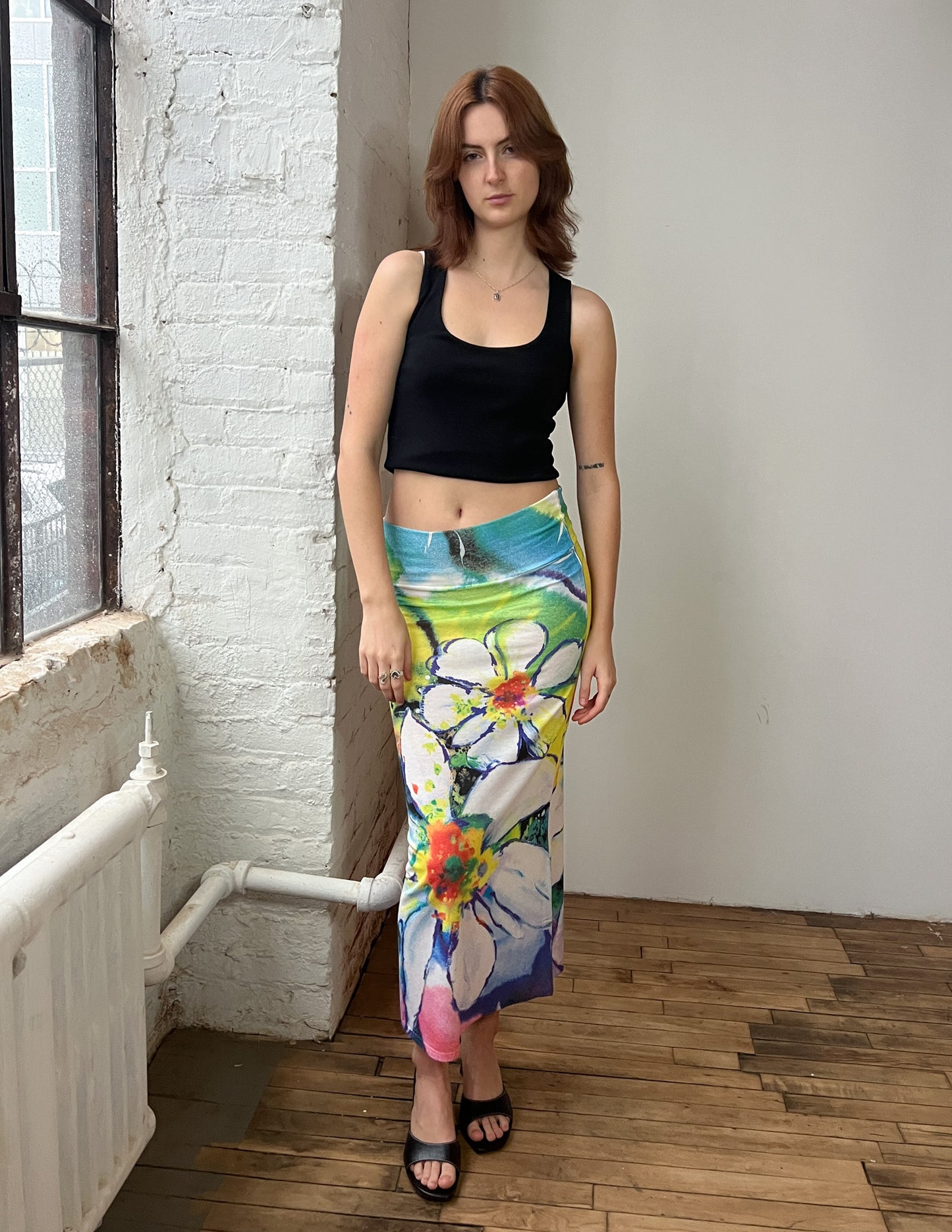 Vtg Tropical Floral Maxi Skirt
