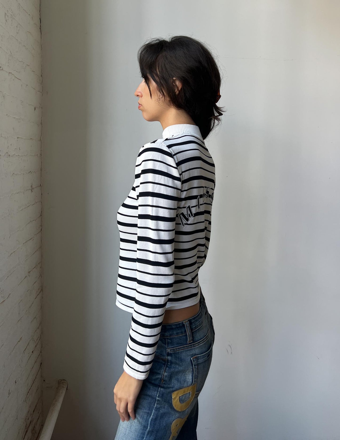 Miss Six Stripe O Ring Zip Up Knit Sweater