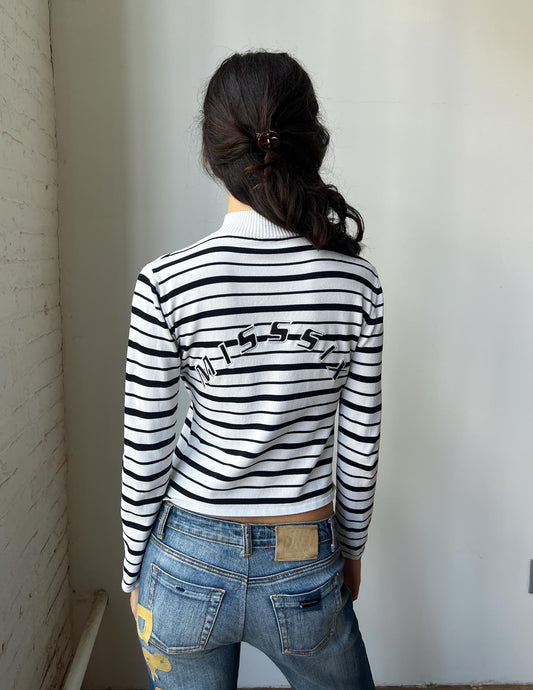 Miss Six Stripe O Ring Zip Up Knit Sweater