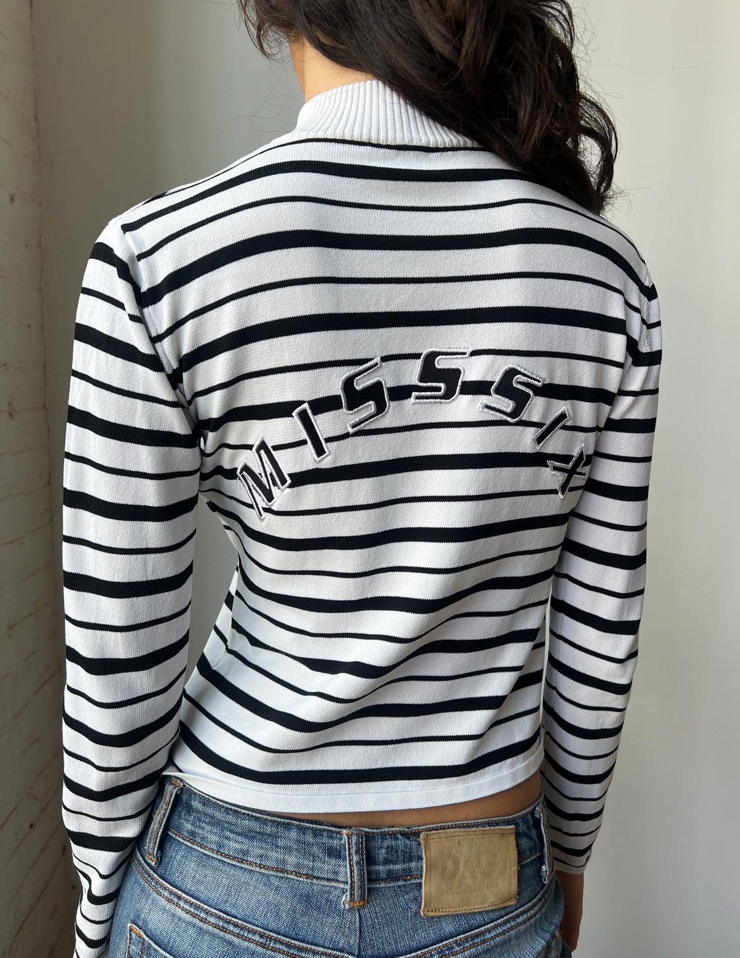 Miss Six Stripe O Ring Zip Up Knit Sweater