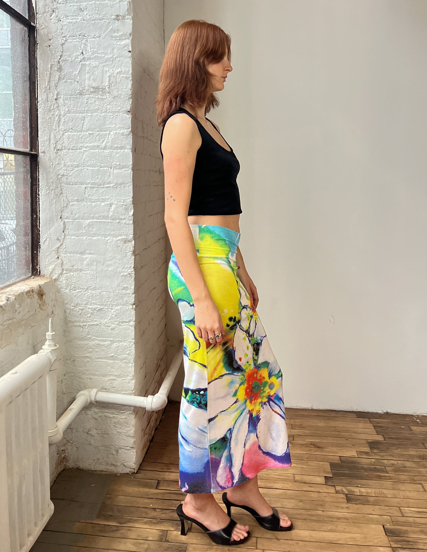 Vtg Tropical Floral Maxi Skirt