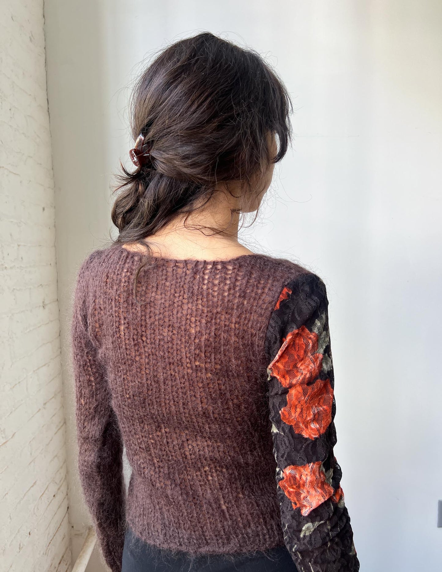 Vintage Mohair Blend Brown & Orange Floral Panel Cardigan