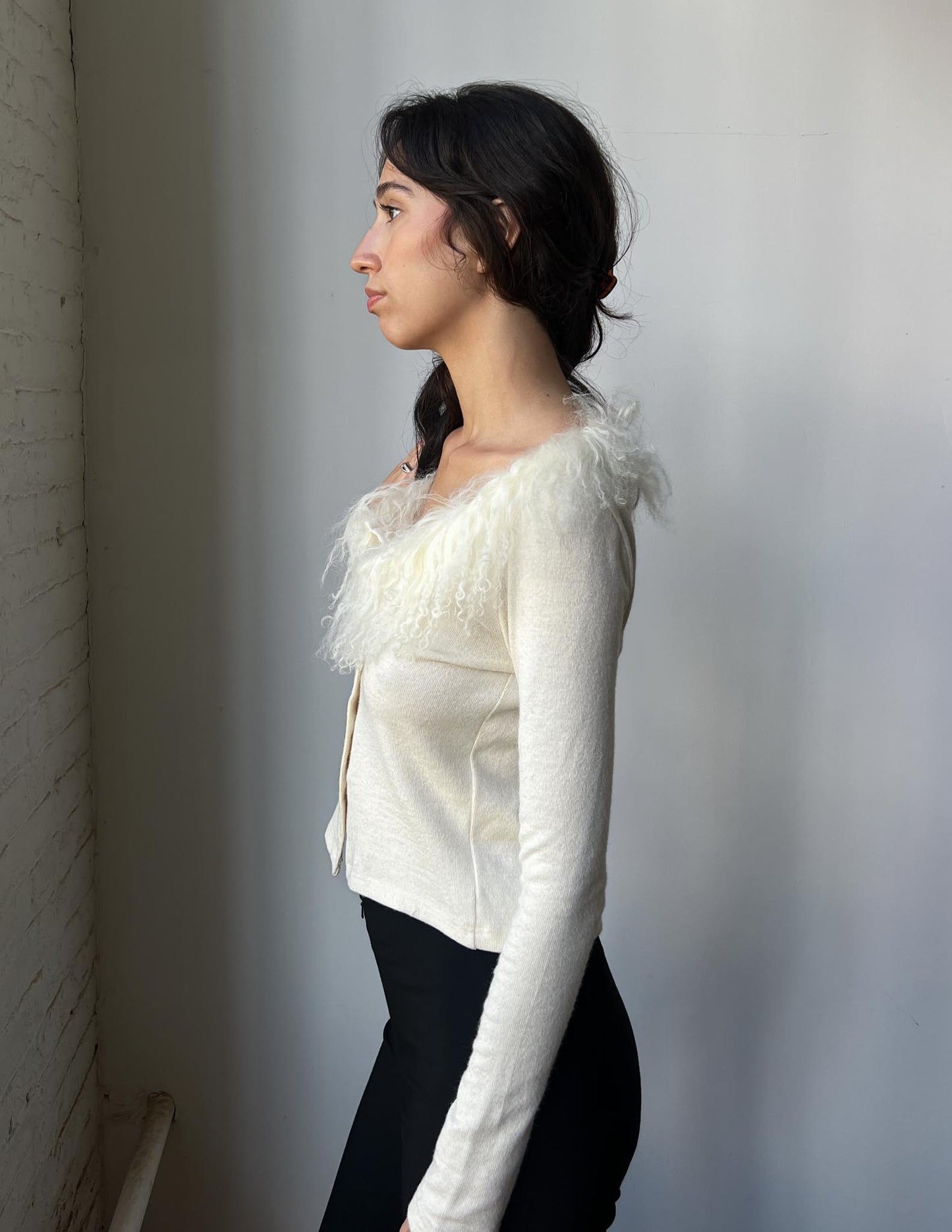 Vintage Italian Fur Trim Cream Cardigan