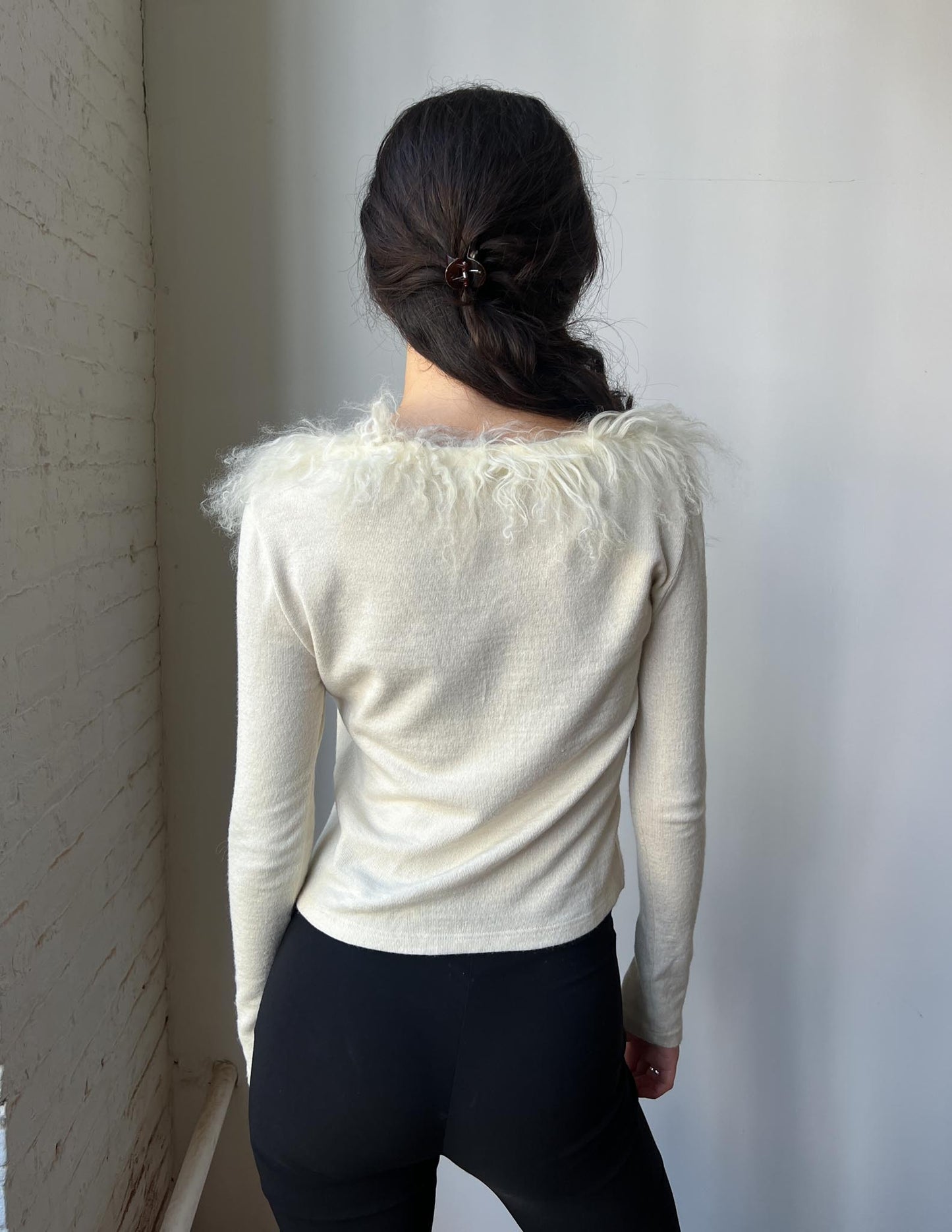 Vintage Italian Fur Trim Cream Cardigan