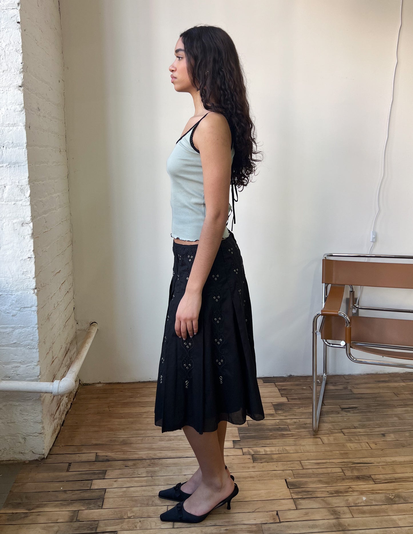 90s Eyelet Pleated Midi Skirt