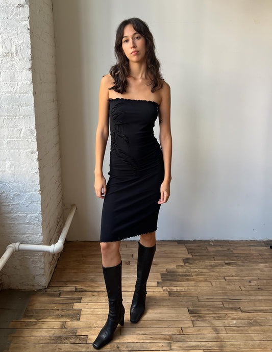 Vintage Textured Black Stretch Tube Dress