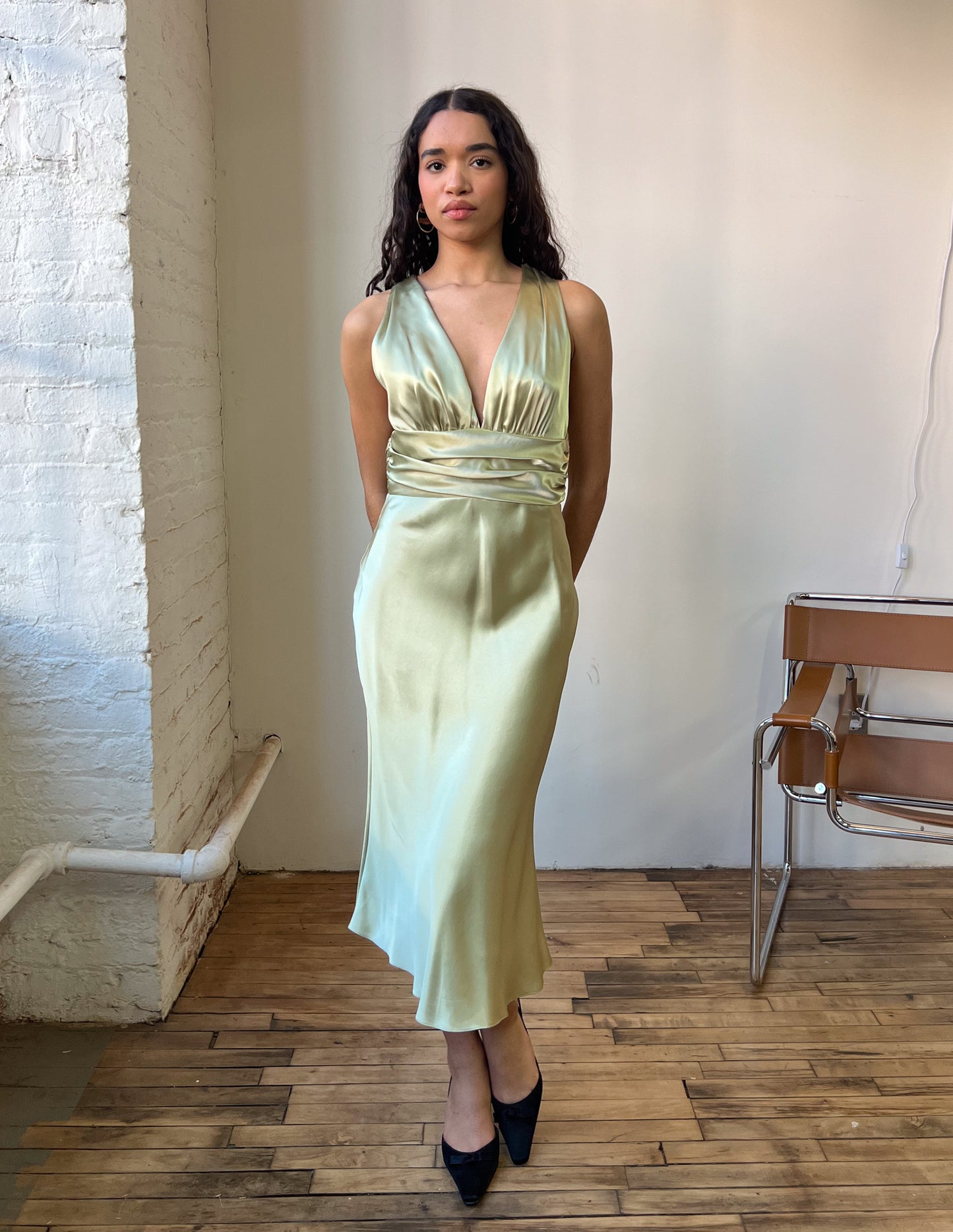 Caché Satin Seafoam Green Halter Dress