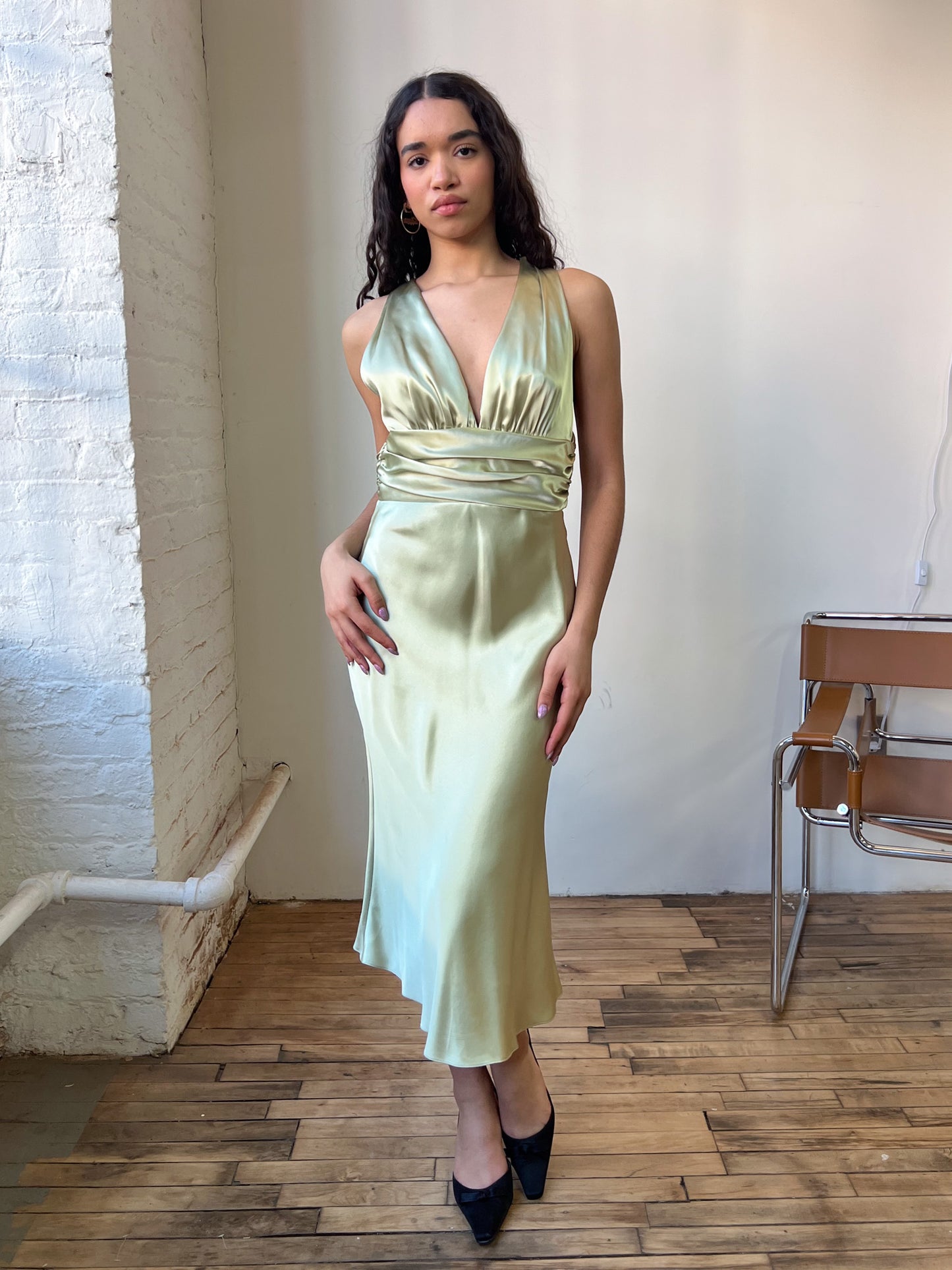 Caché Satin Seafoam Green Halter Dress