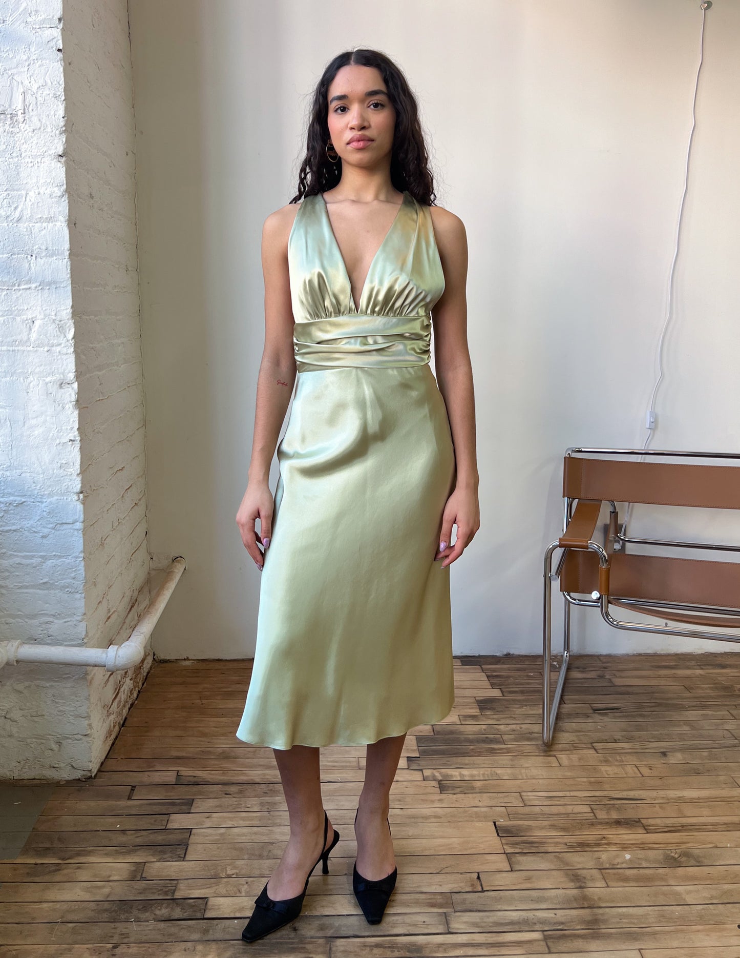 Caché Satin Seafoam Green Halter Dress