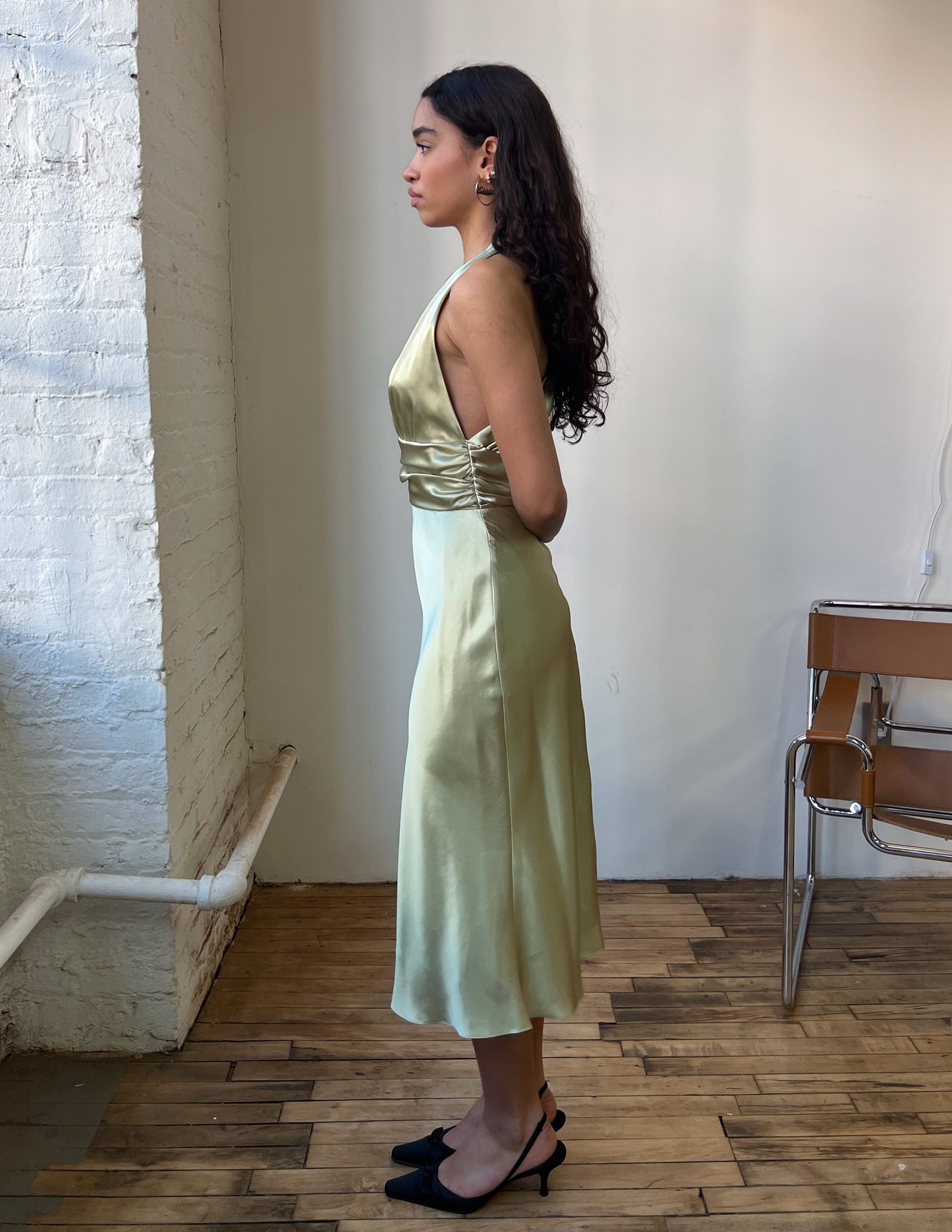 Caché Satin Seafoam Green Halter Dress