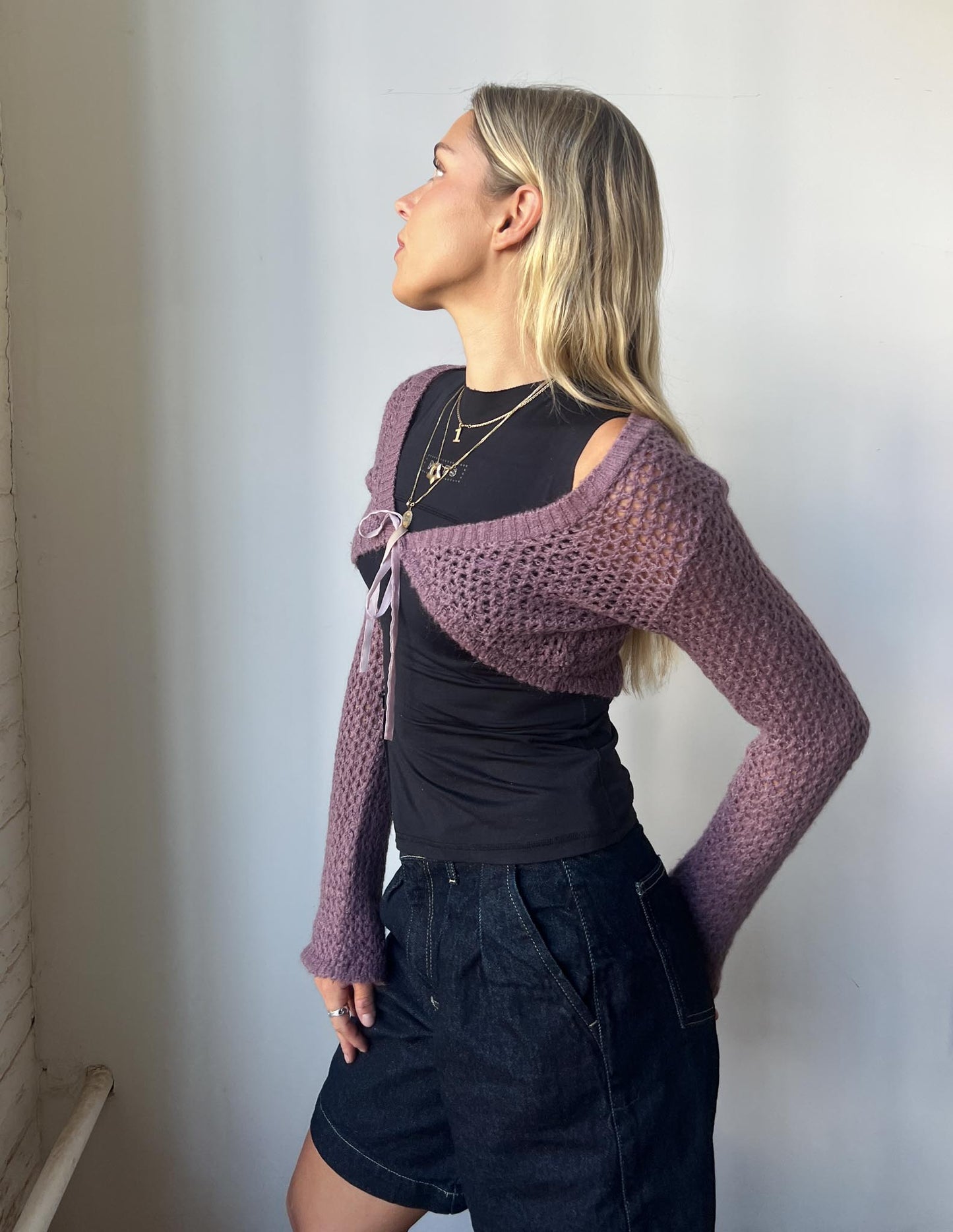 Vintage Tie Purple Knit Bolero Top