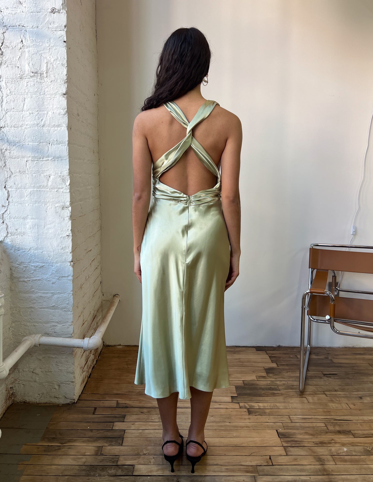 Caché Satin Seafoam Green Halter Dress