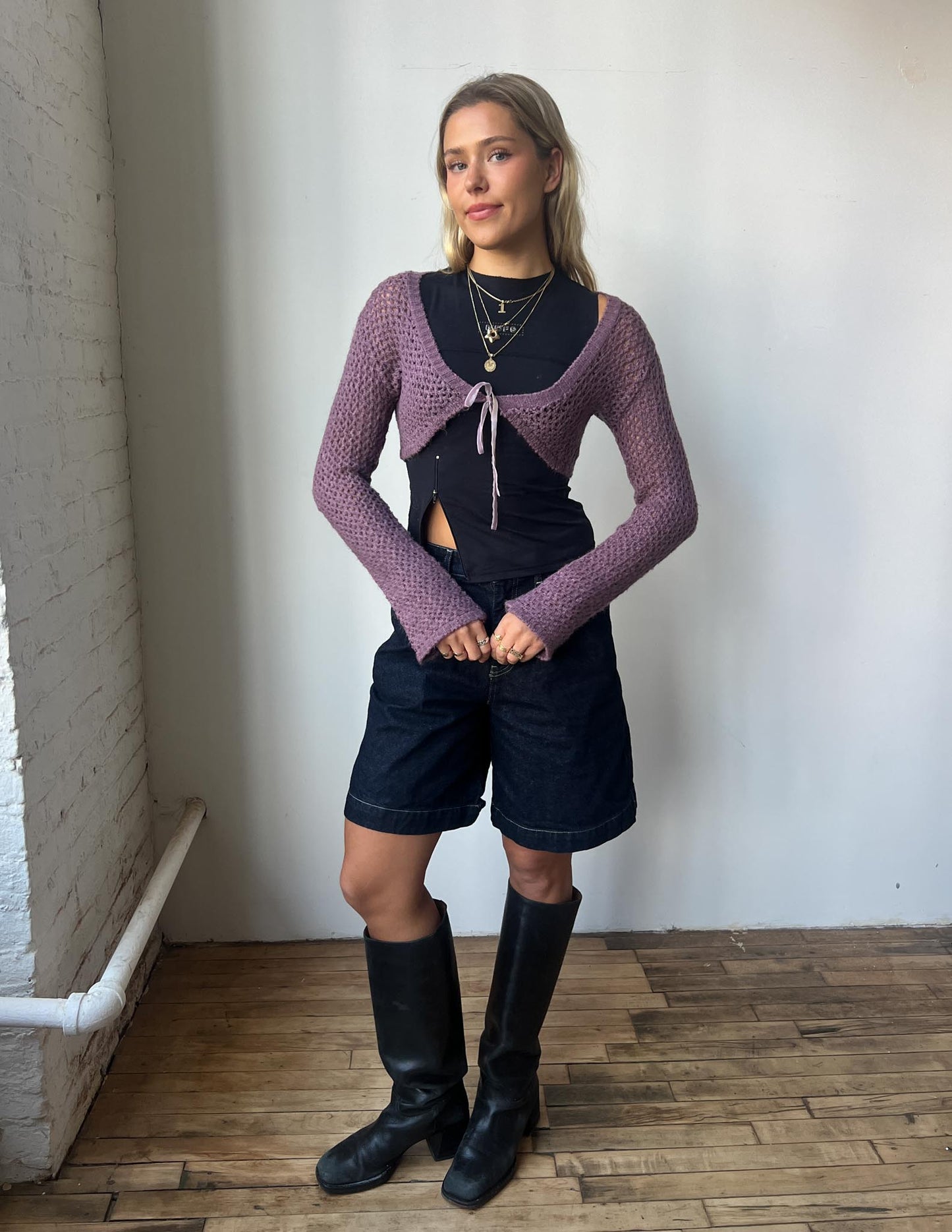 Vintage Tie Purple Knit Bolero Top