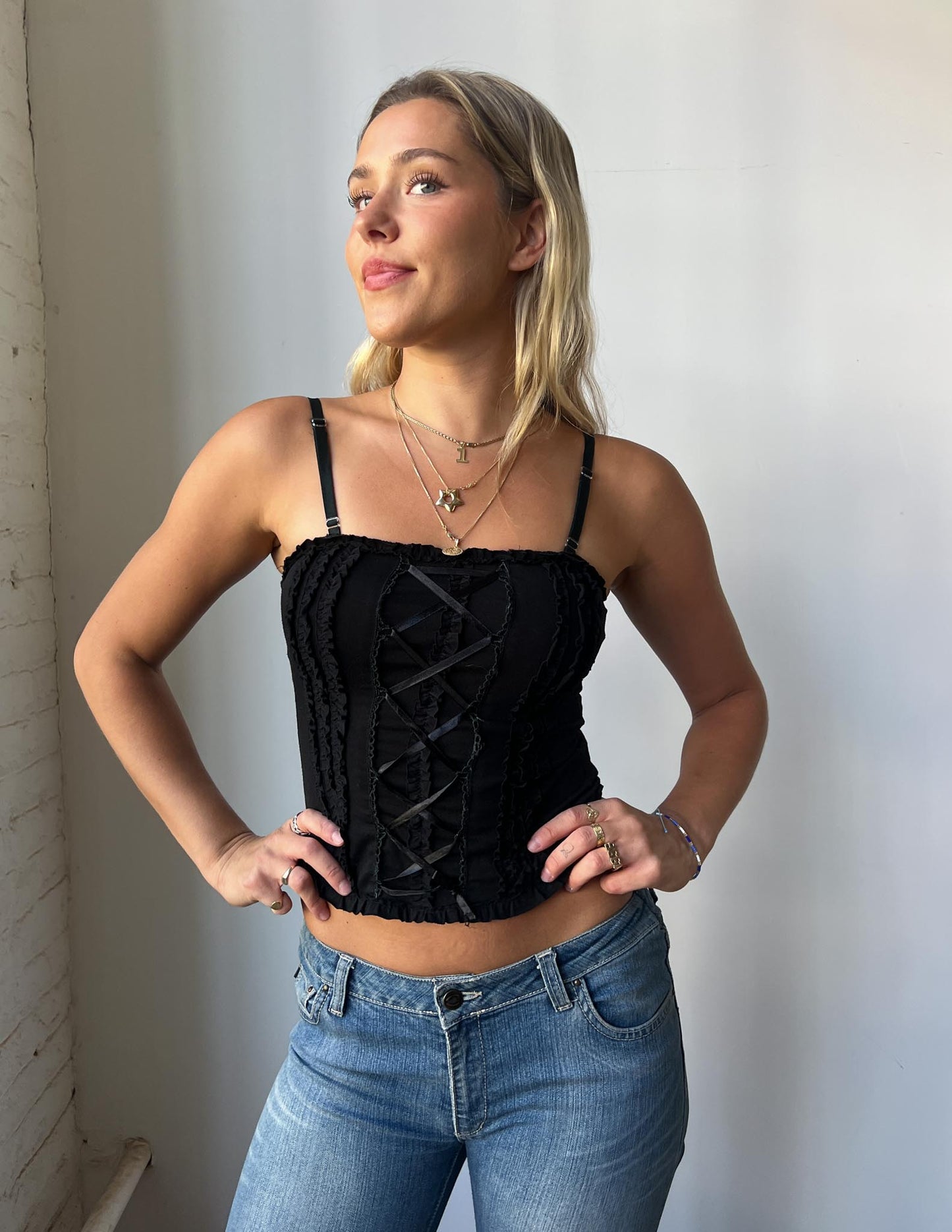 Vintage Sourced in Italy Corset Style Lace Up Tank