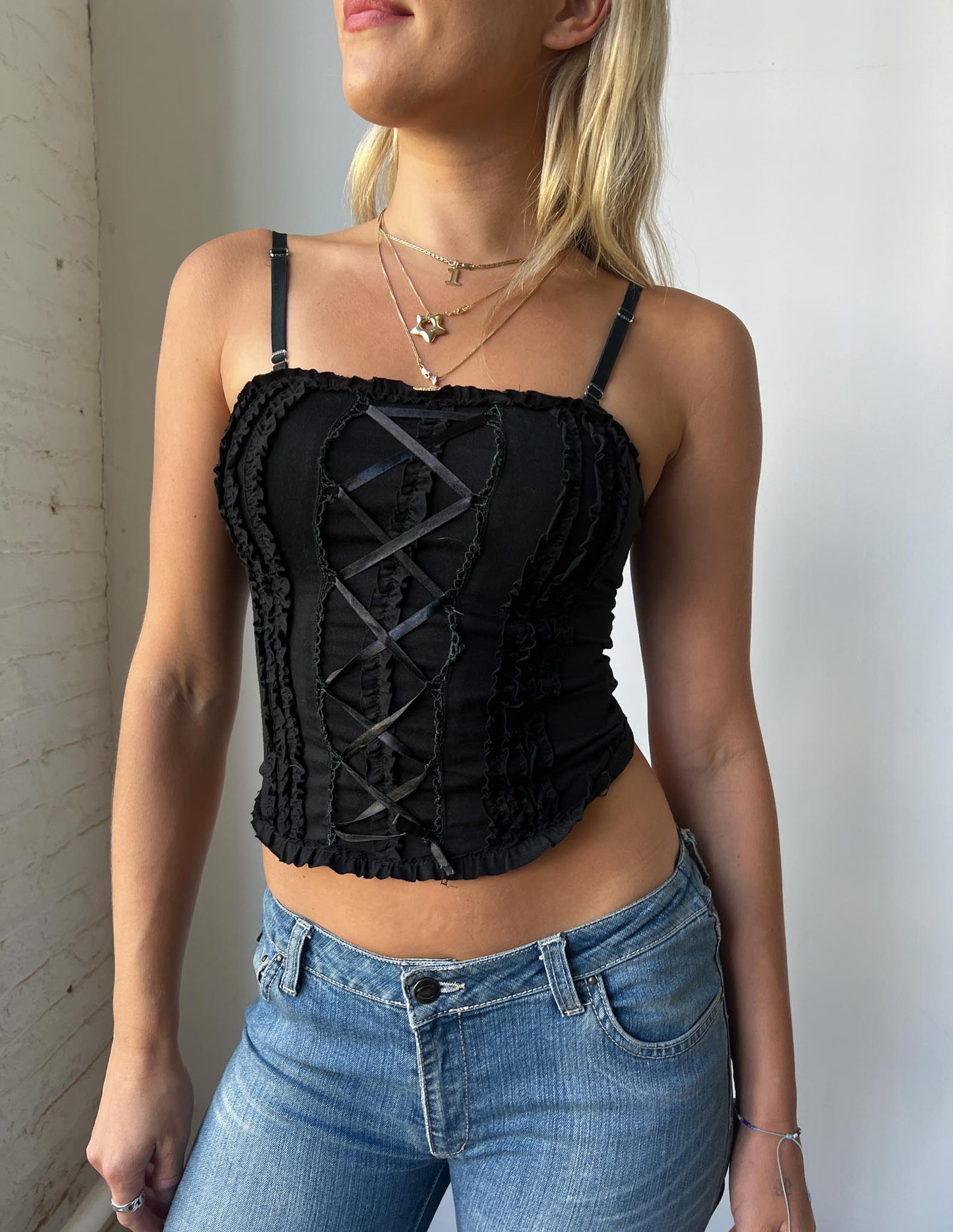 Vintage Sourced in Italy Corset Style Lace Up Tank