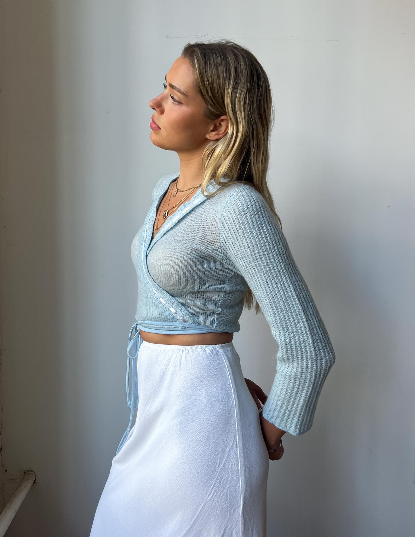 Vintage Baby Blue Wrap Sweater