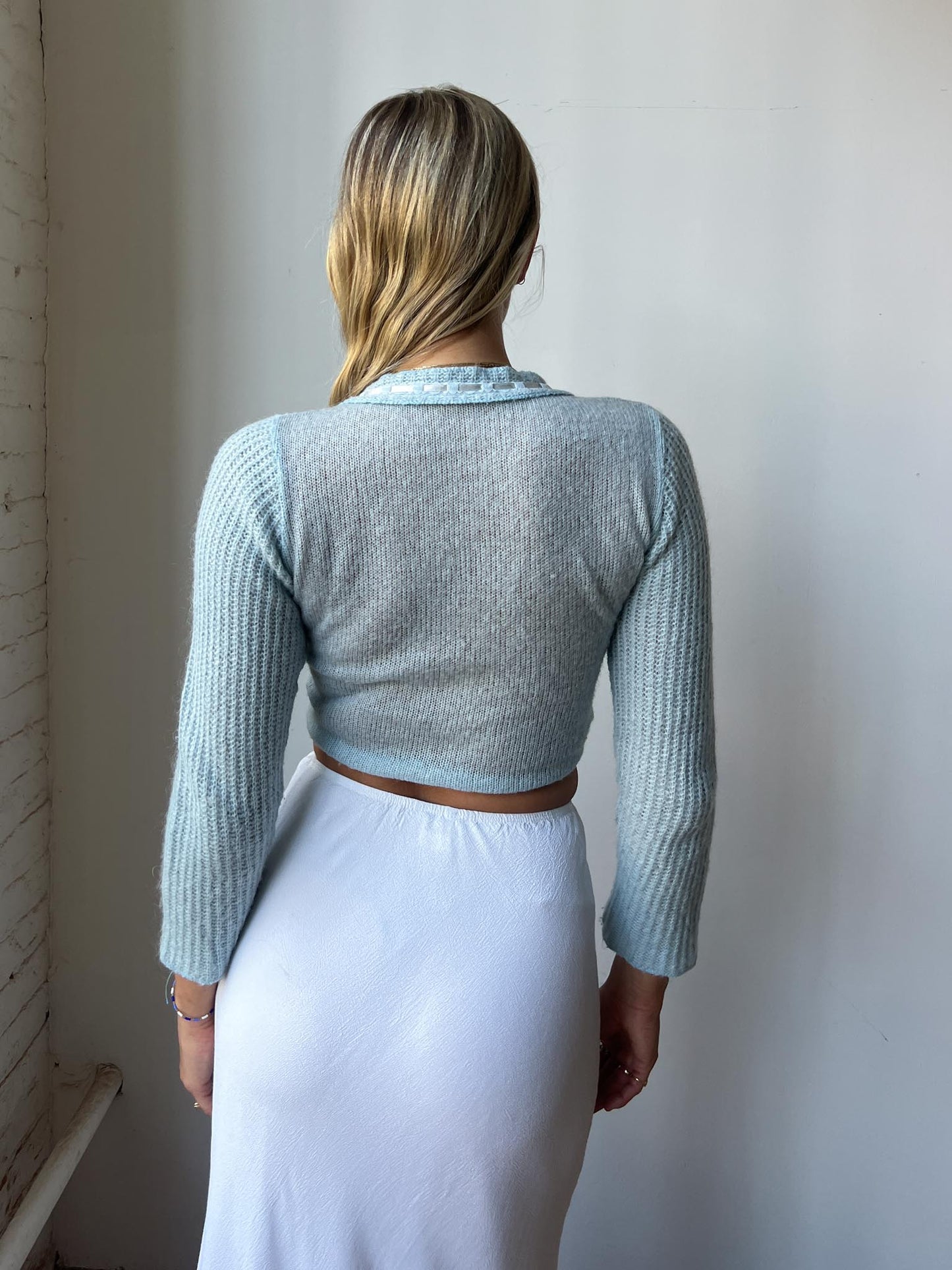 Vintage Baby Blue Wrap Sweater