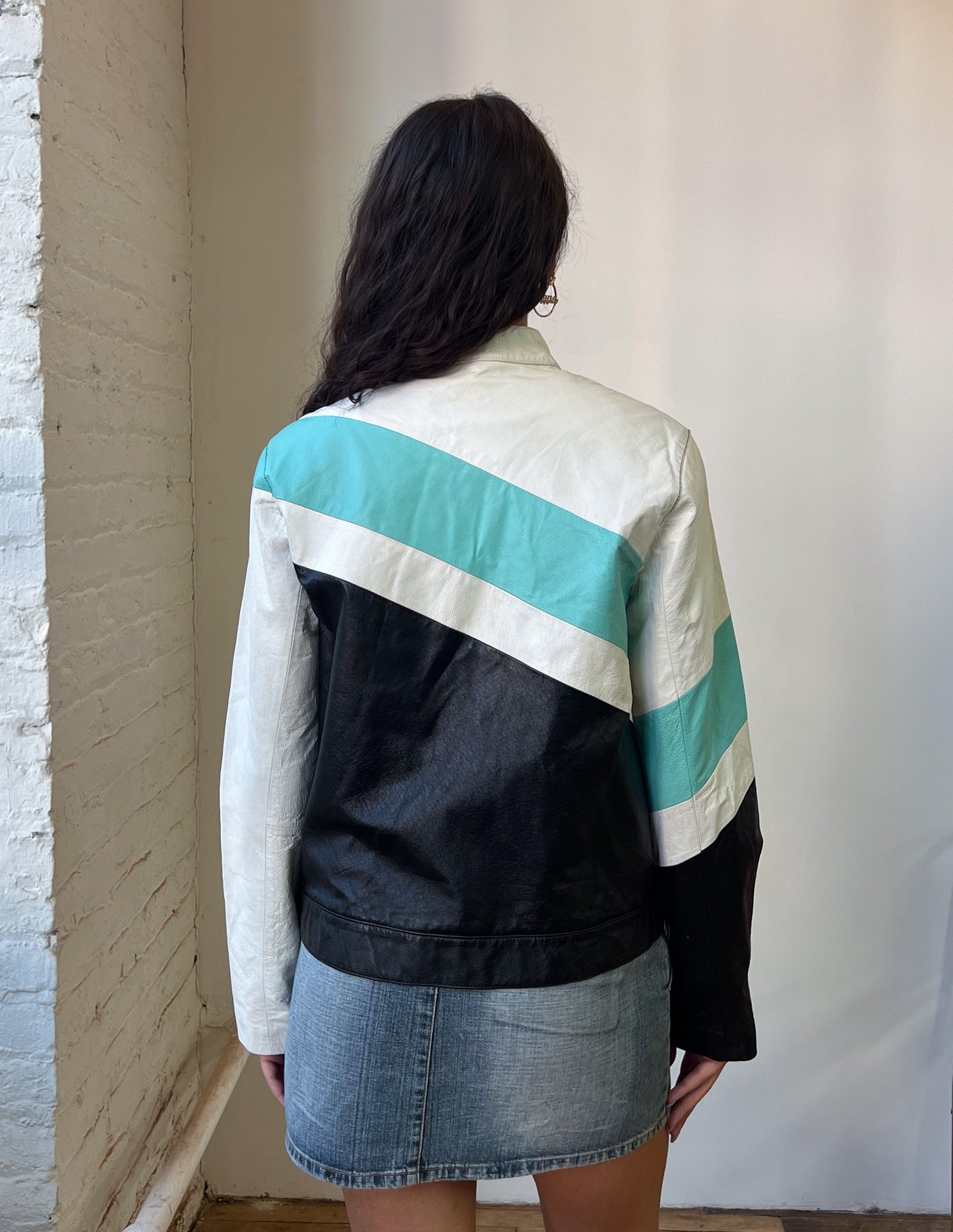 Wilson's Leather Green Black White Moto Jacket